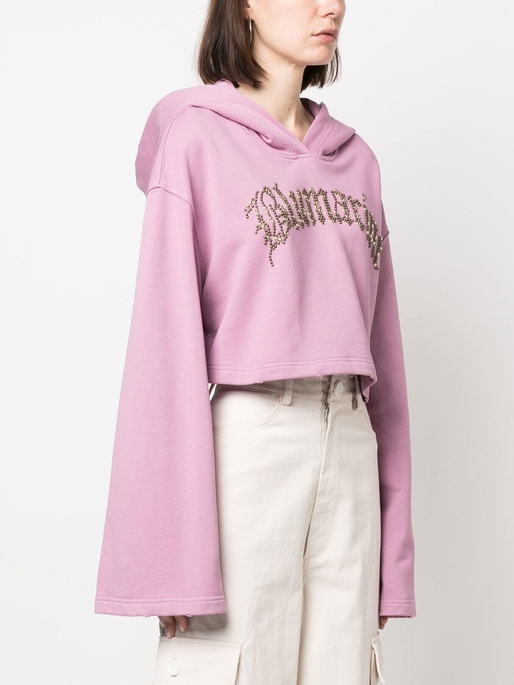 logo-embellished cropped hoodie - 3
