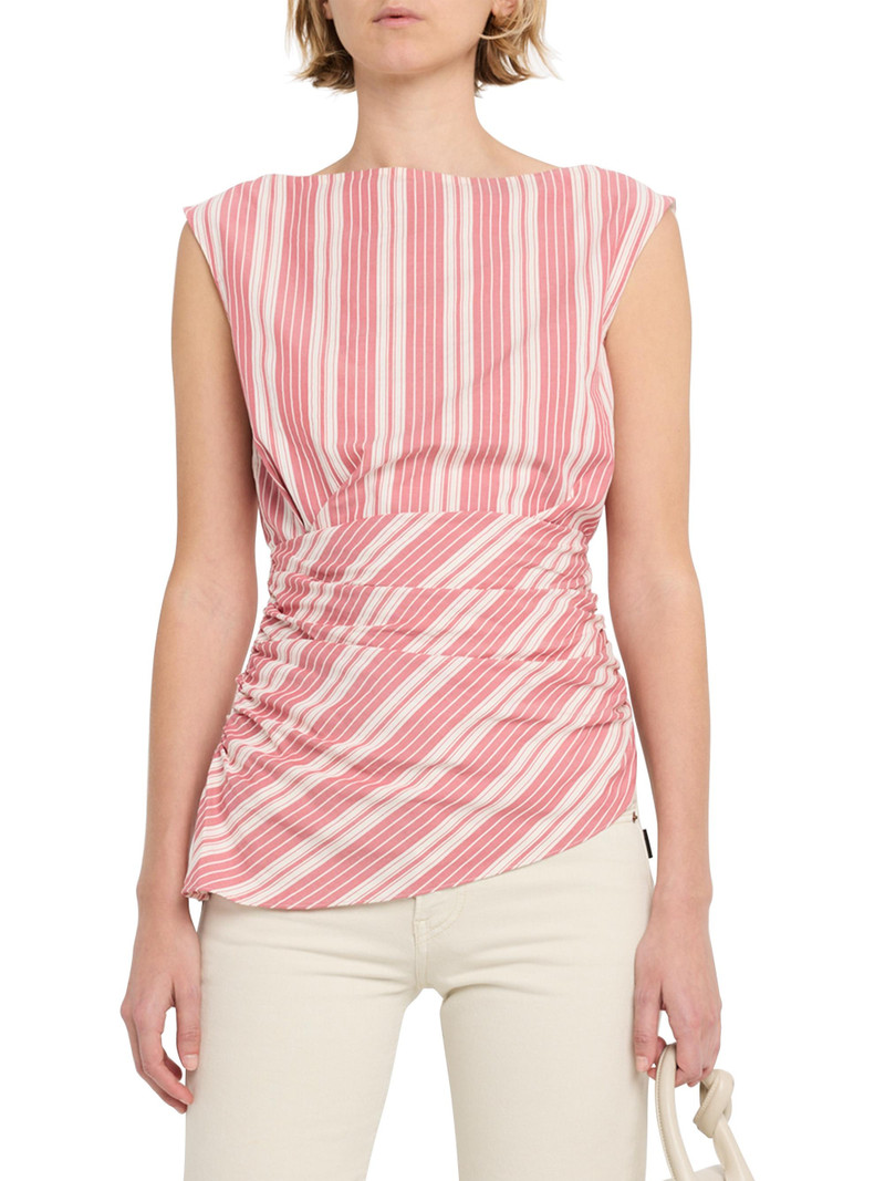 Women's Reign Asymmetric Striped Cotton Top - Red Pattern 3