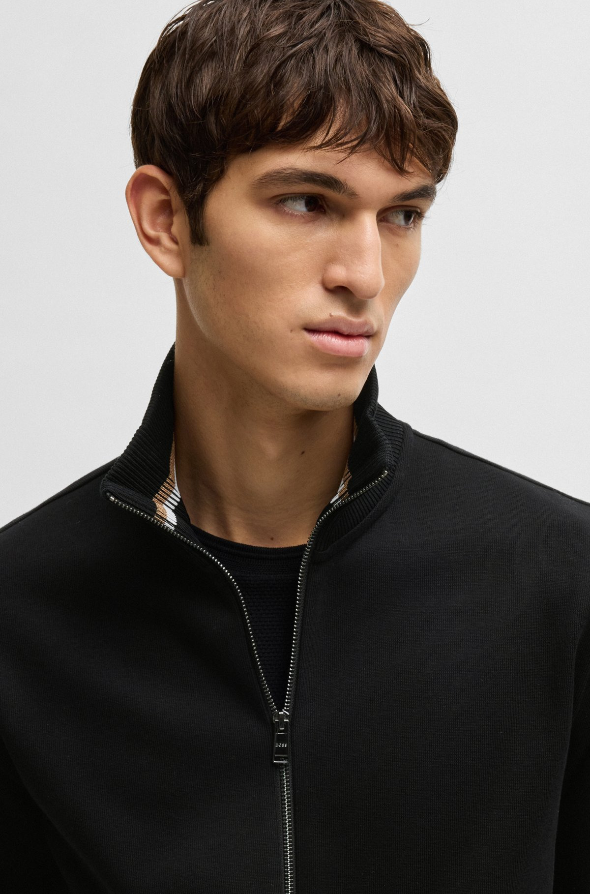 MERCERIZED-COTTON REGULAR-FIT SWEATSHIRT WITH STRIPE CUFFS - 3