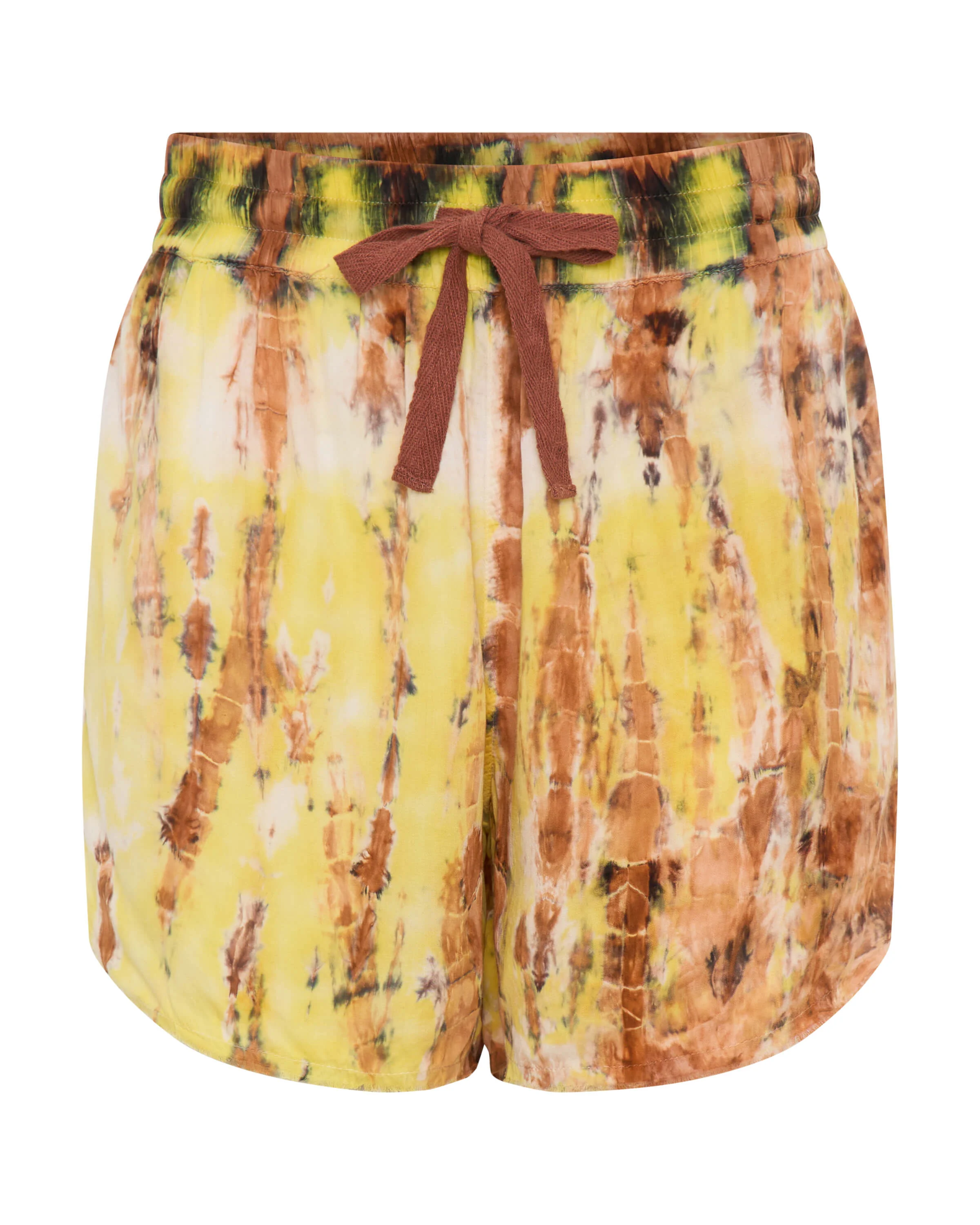 Tropical Satin Hand Printed Shorts - Yellow - 1