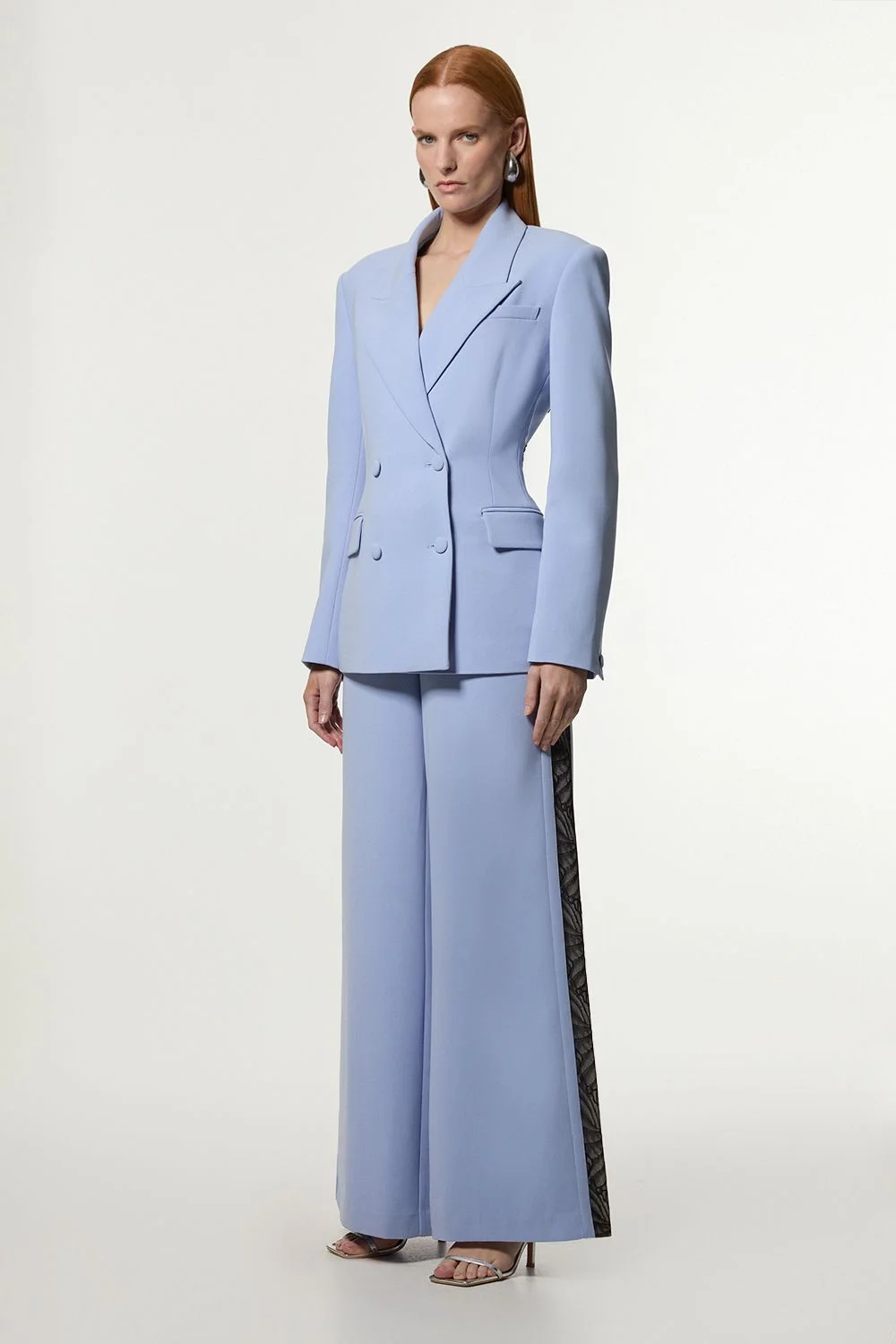 Lace Applique Contrast Tailored Wide Leg Trouser - 1
