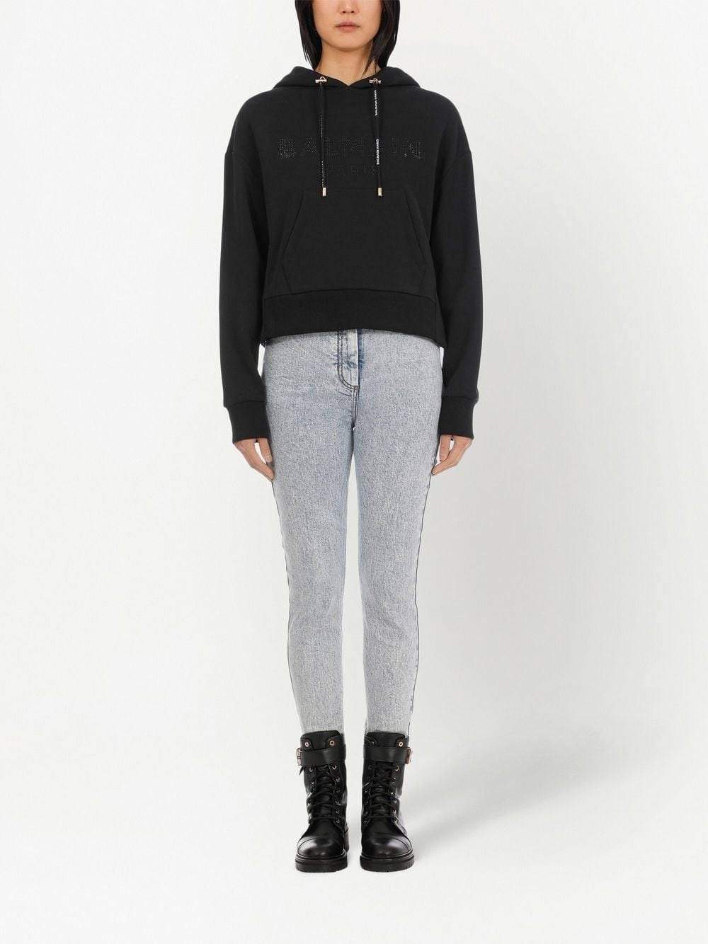 rhinestone cotton hoodie - 3