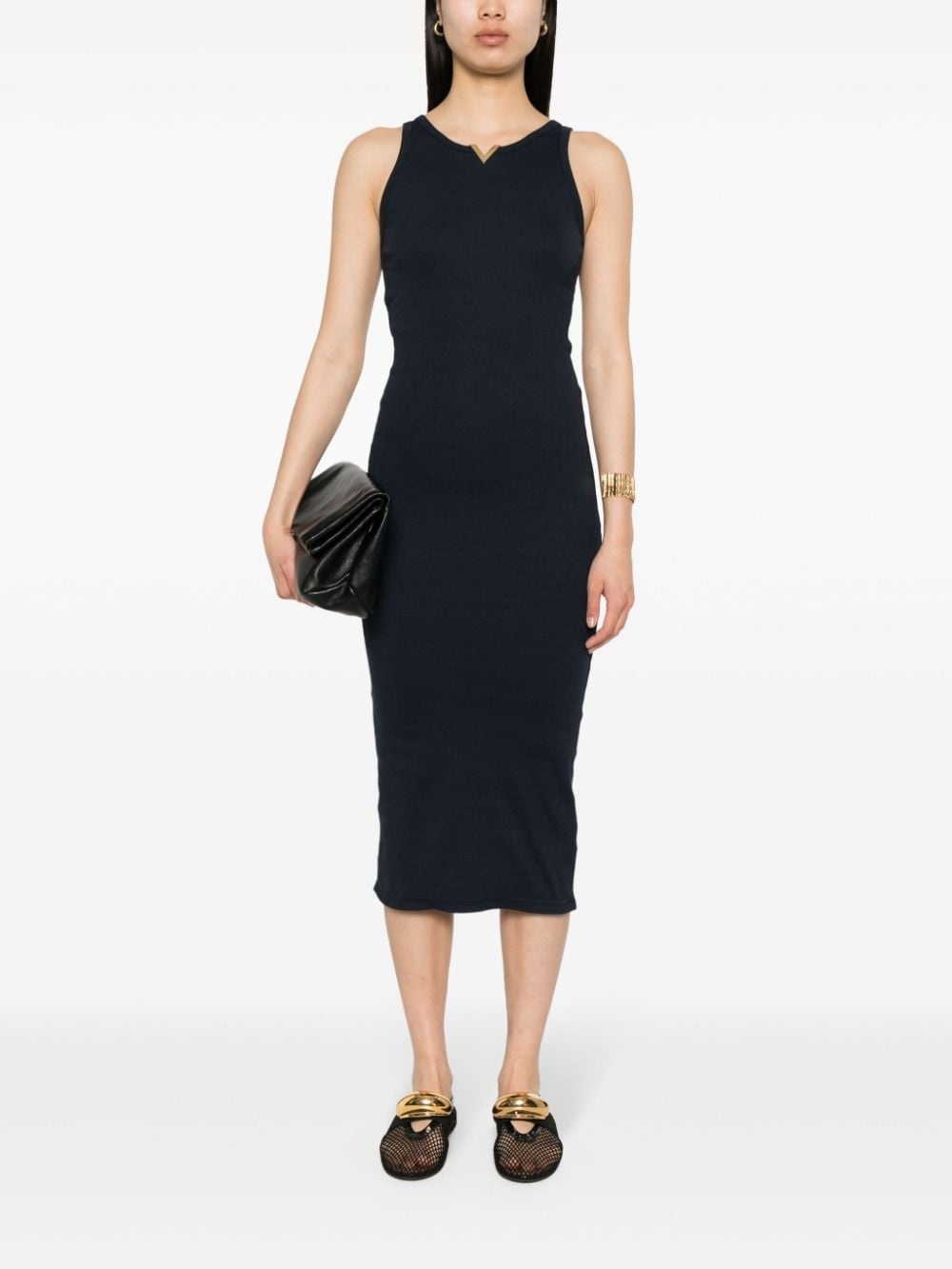 logo-plaque ribbed maxi dress - 2