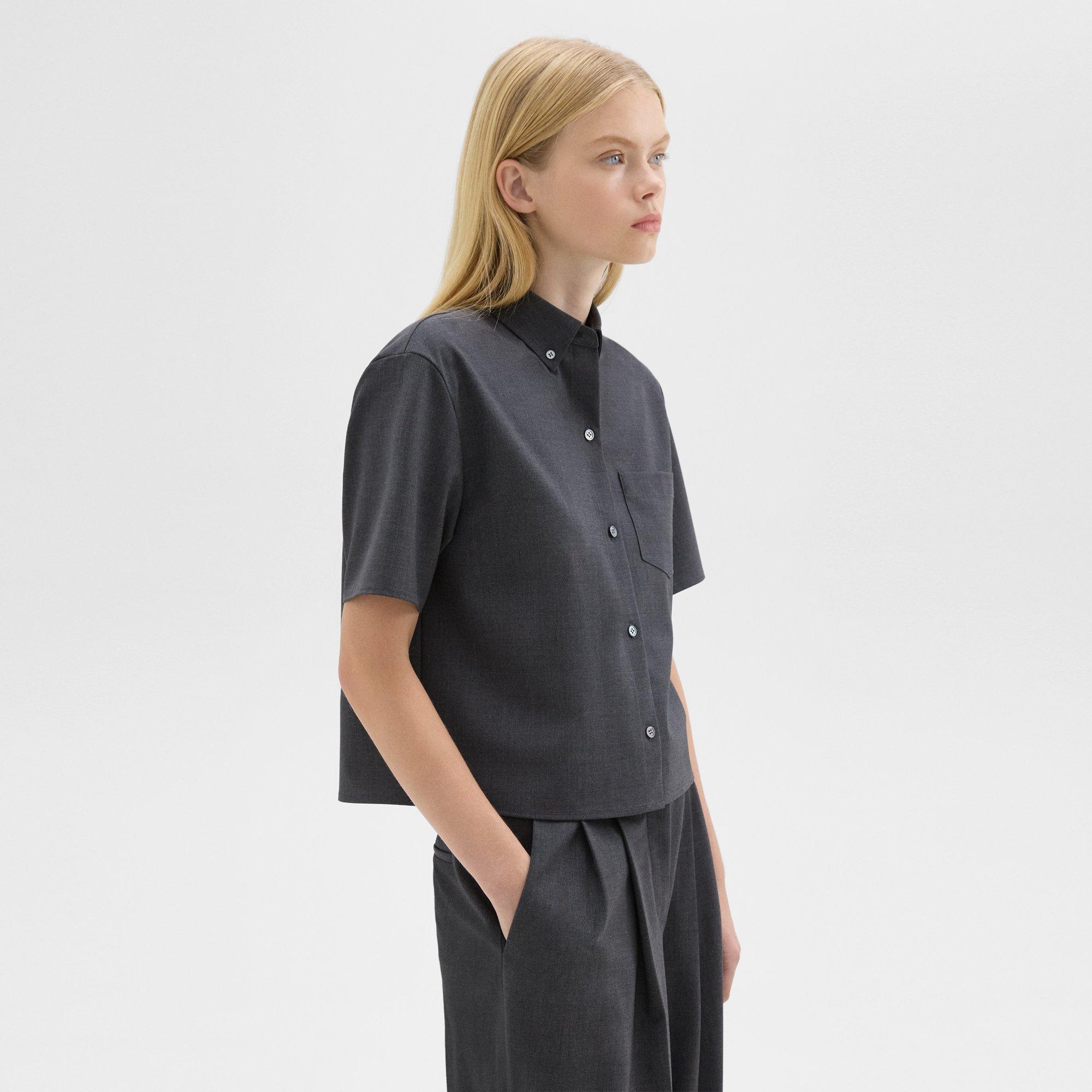 Cropped Short-Sleeve Shirt in Good Wool - 3