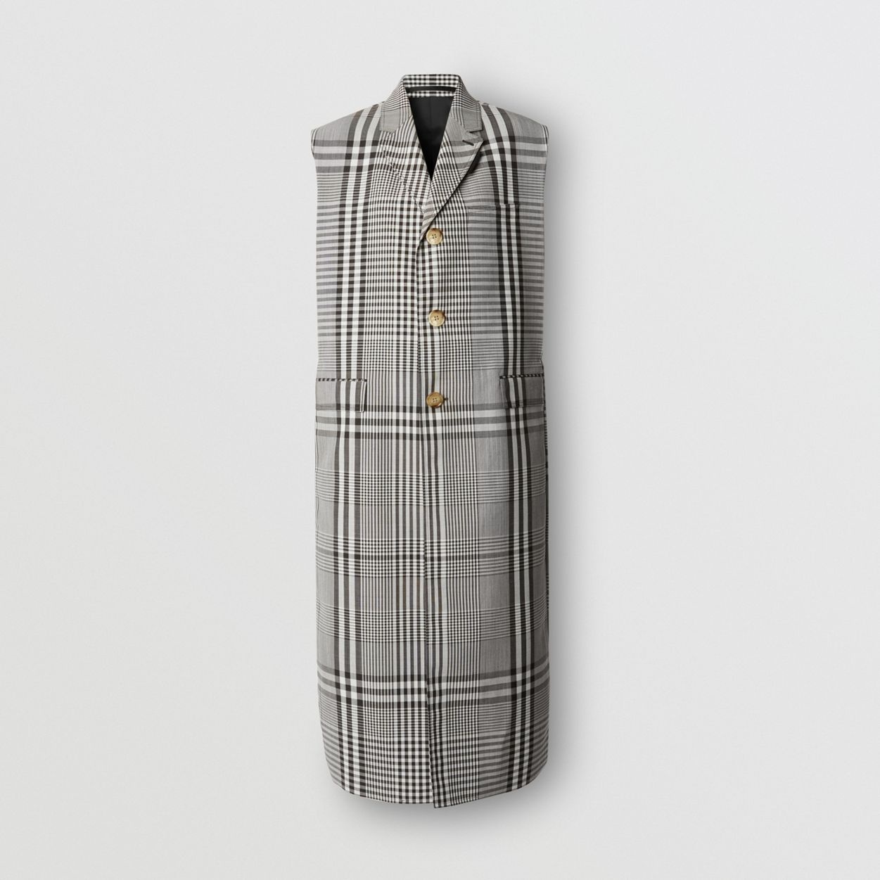 Sleeveless Check Technical Wool Coat - 1