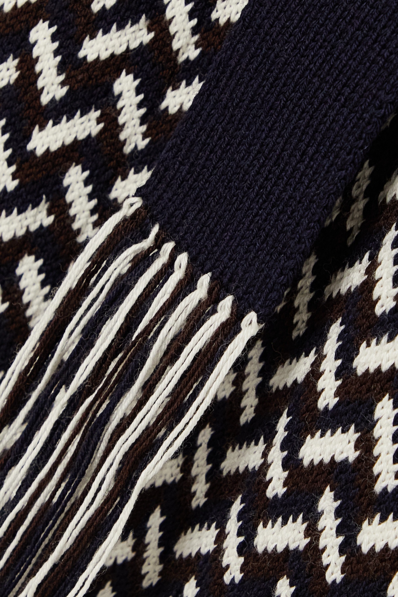 Fringed tie-neck intarsia wool sweater - 10