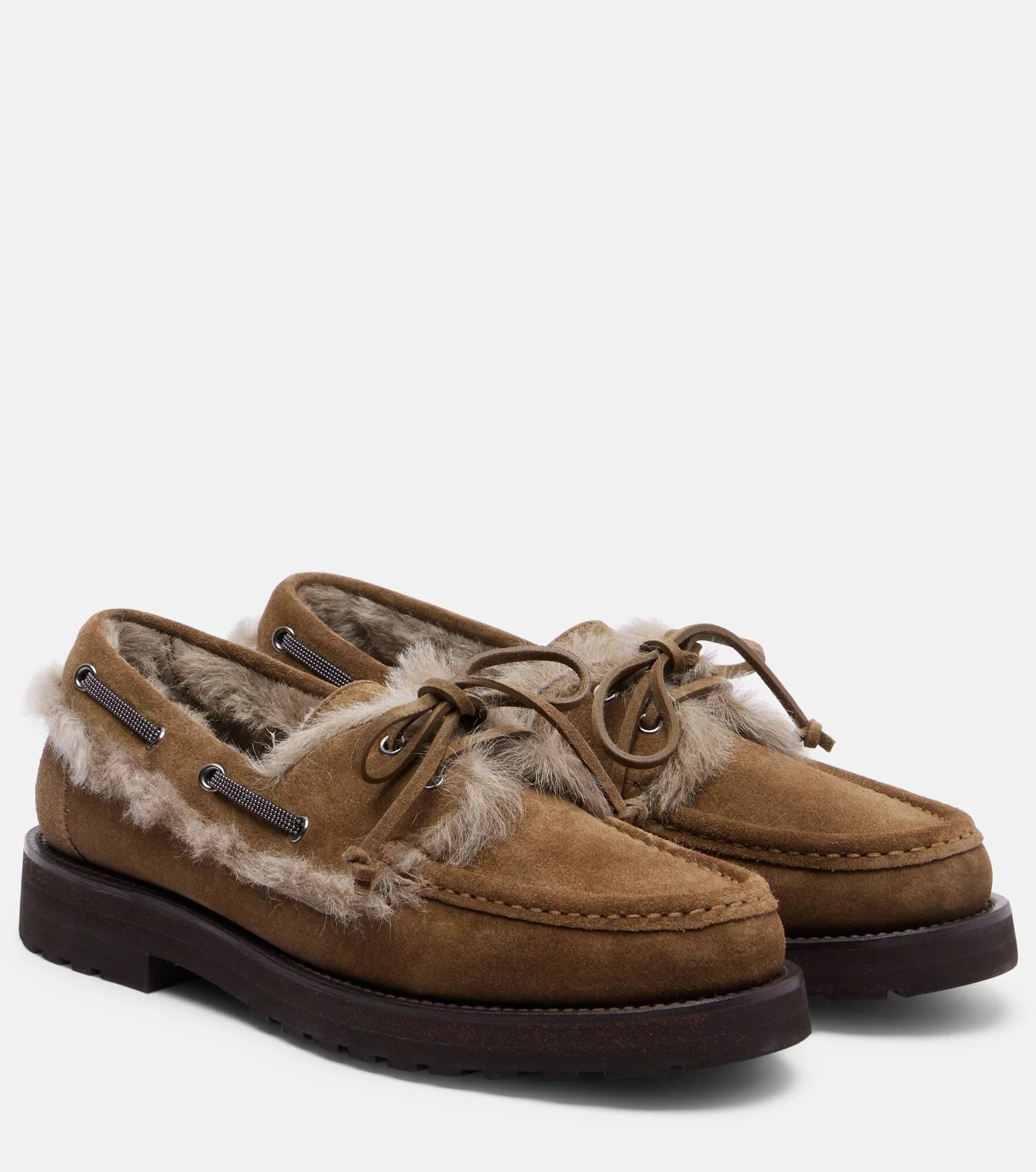 Shearling-lined suede boat shoes - 1