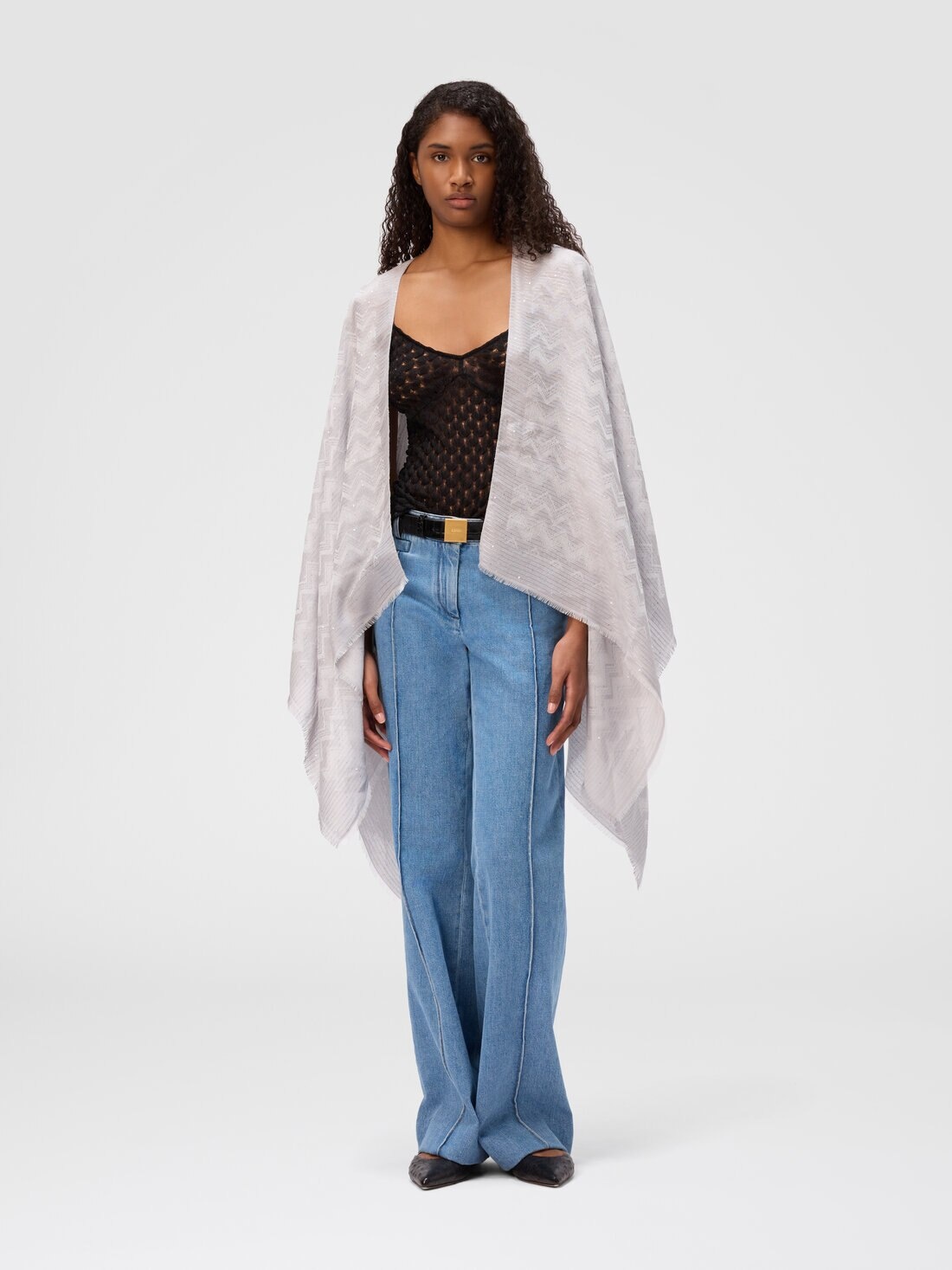 Viscose blend cape with luminous details - 2