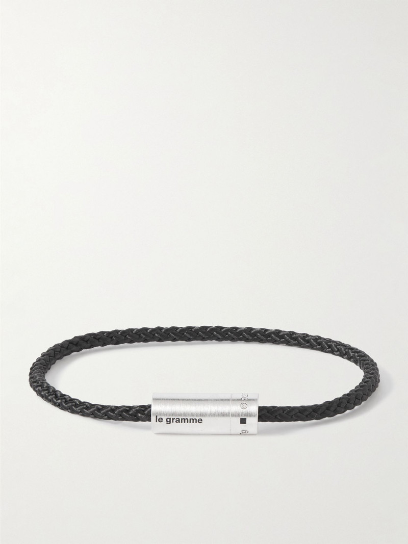 7g Braided Cord and Sterling Silver Bracelet Black 1