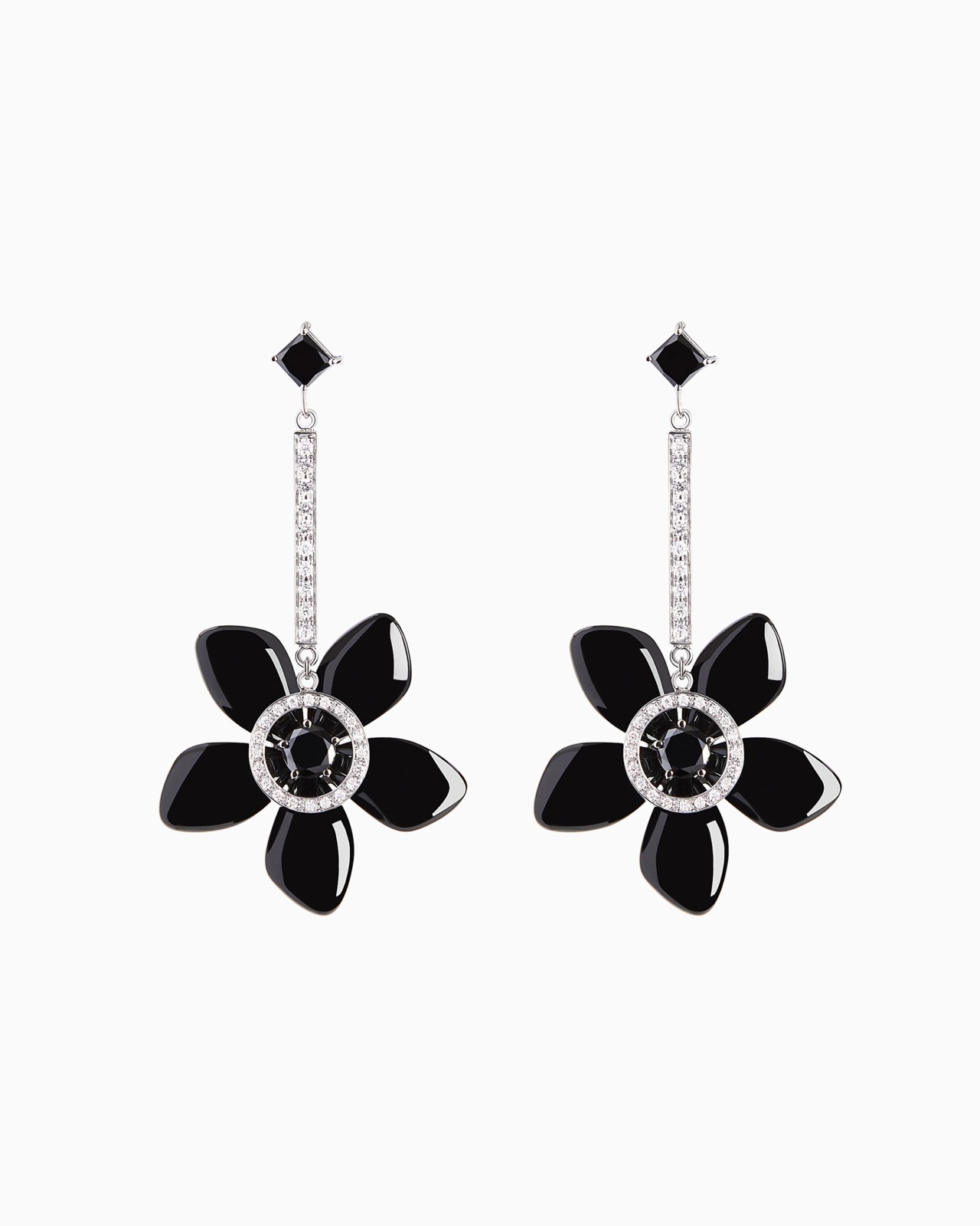 18K WHITE-GOLD, DIAMOND-AND-ONYX SÌ EARRINGS - 1