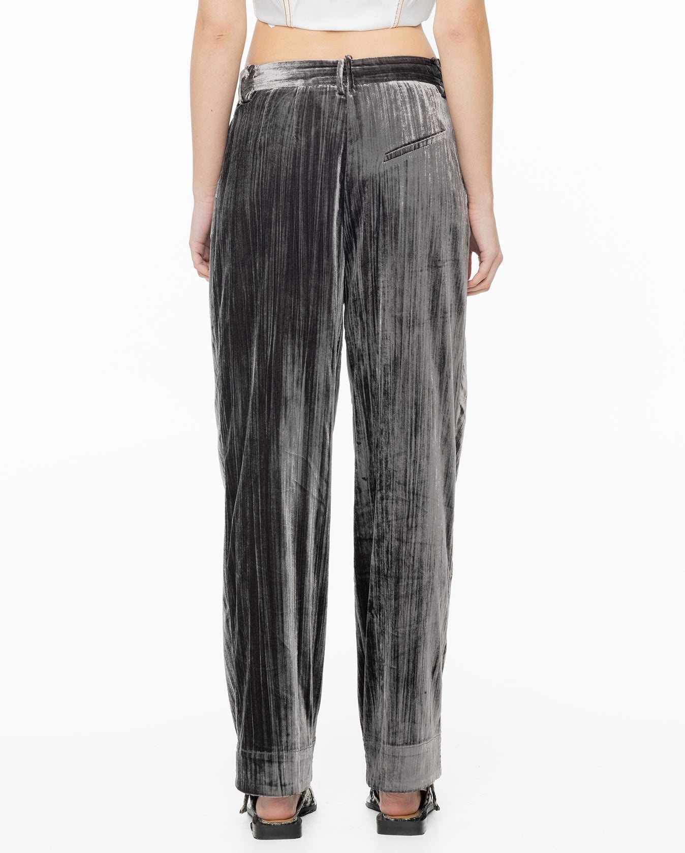 Stripe Velvet Relaxed Pleated Pants - Phantom - 4