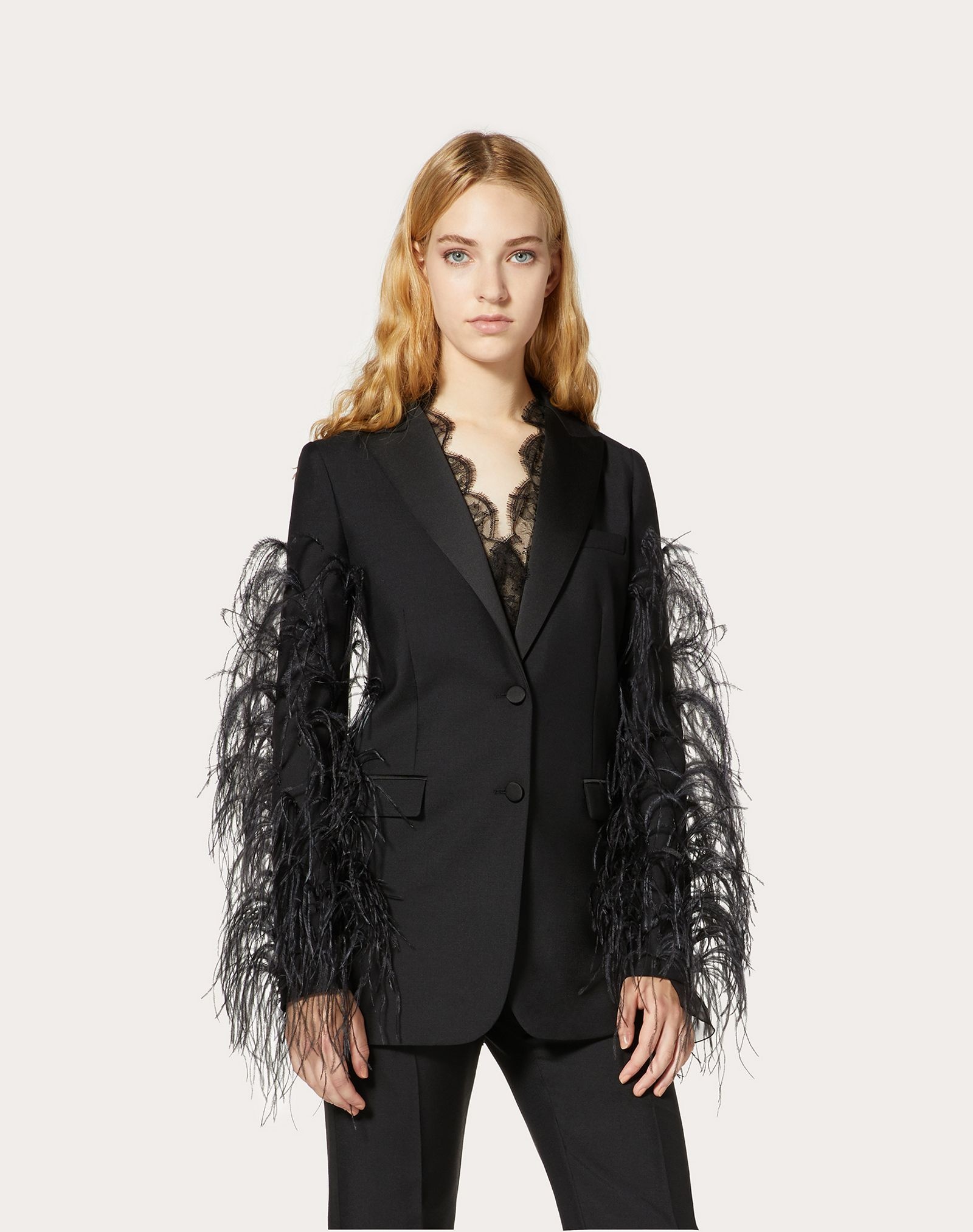 Wool and Mohair-Blend Jacket with Feather Embroidery - 3