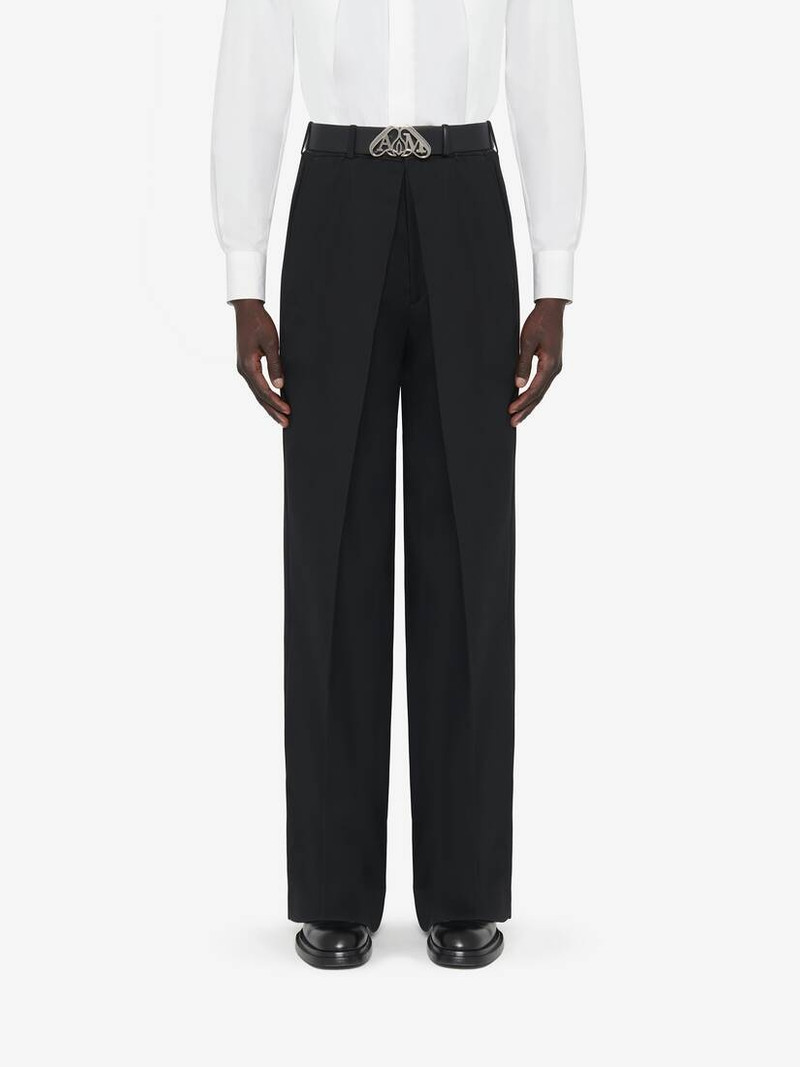 Men's Deep Pleat Tailored Trousers in Black 5