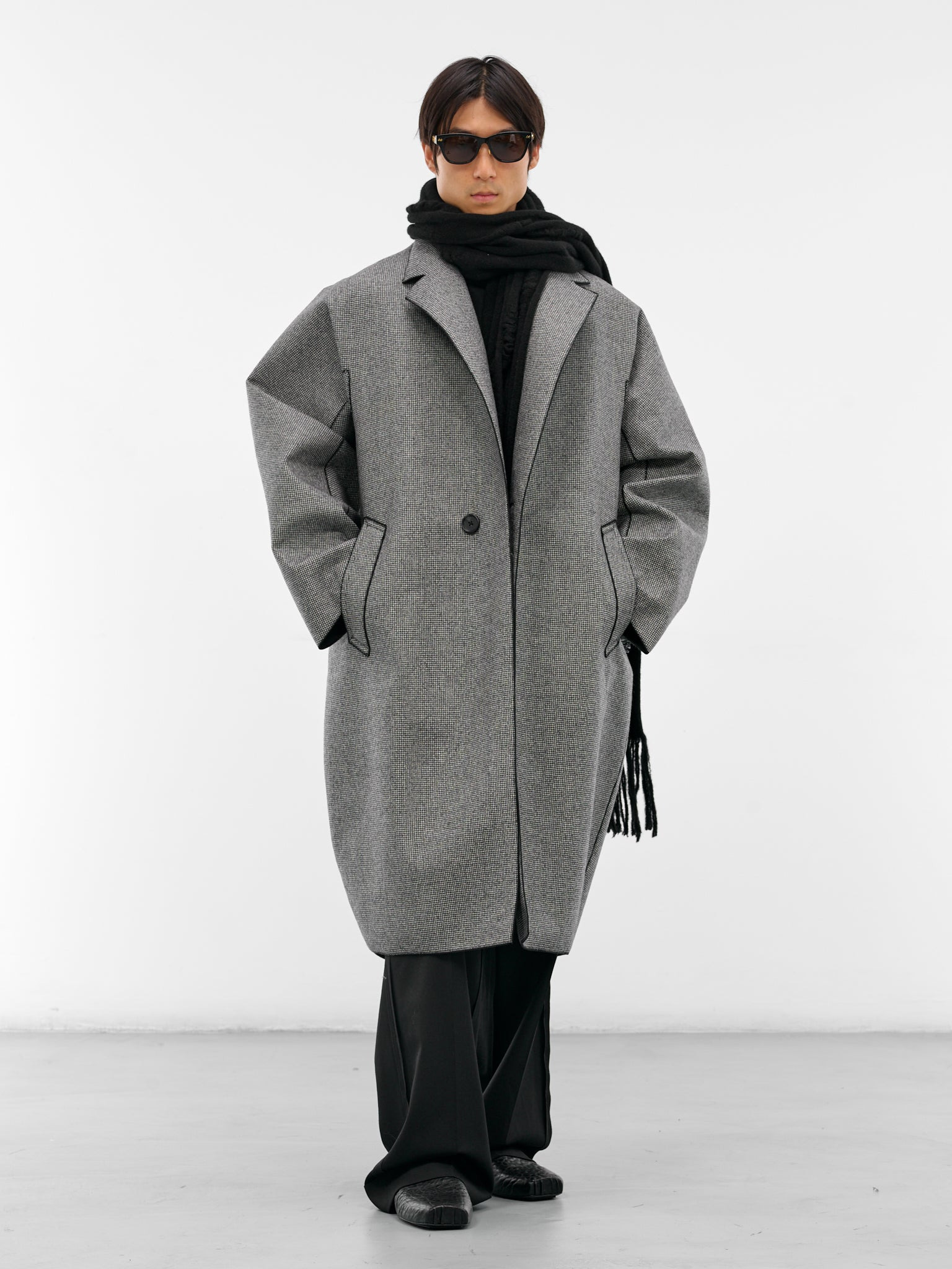 Houndstooth Wool Oversized Coat - 6