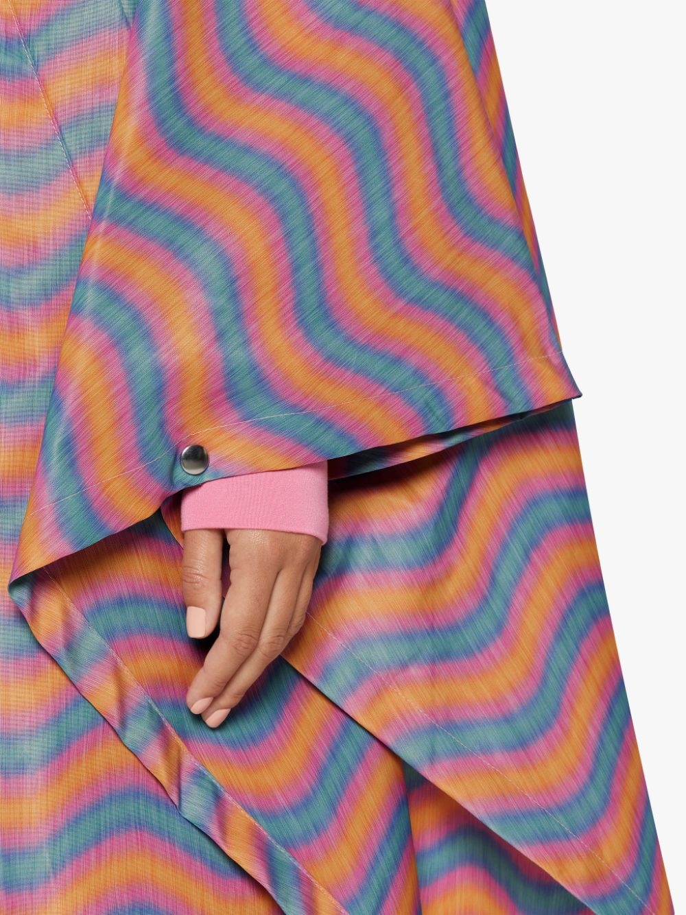 BONI ORANGE & PINK WAVE PRINT NYLON HOODED PONCHO | LMC-010 - 6