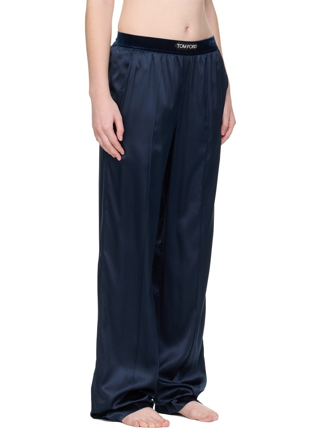 Navy Stretch Silk Satin Lounge Pants - 2