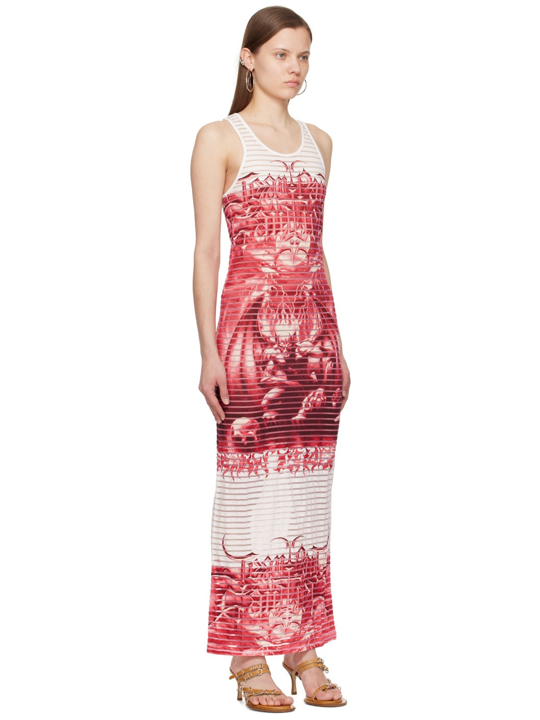 White & Red Scoop Neck Maxi Dress - 2