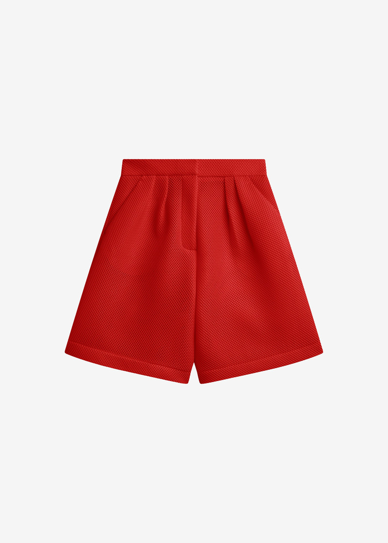 Marfa Mesh Pleated Bermuda Shorts - Red 1