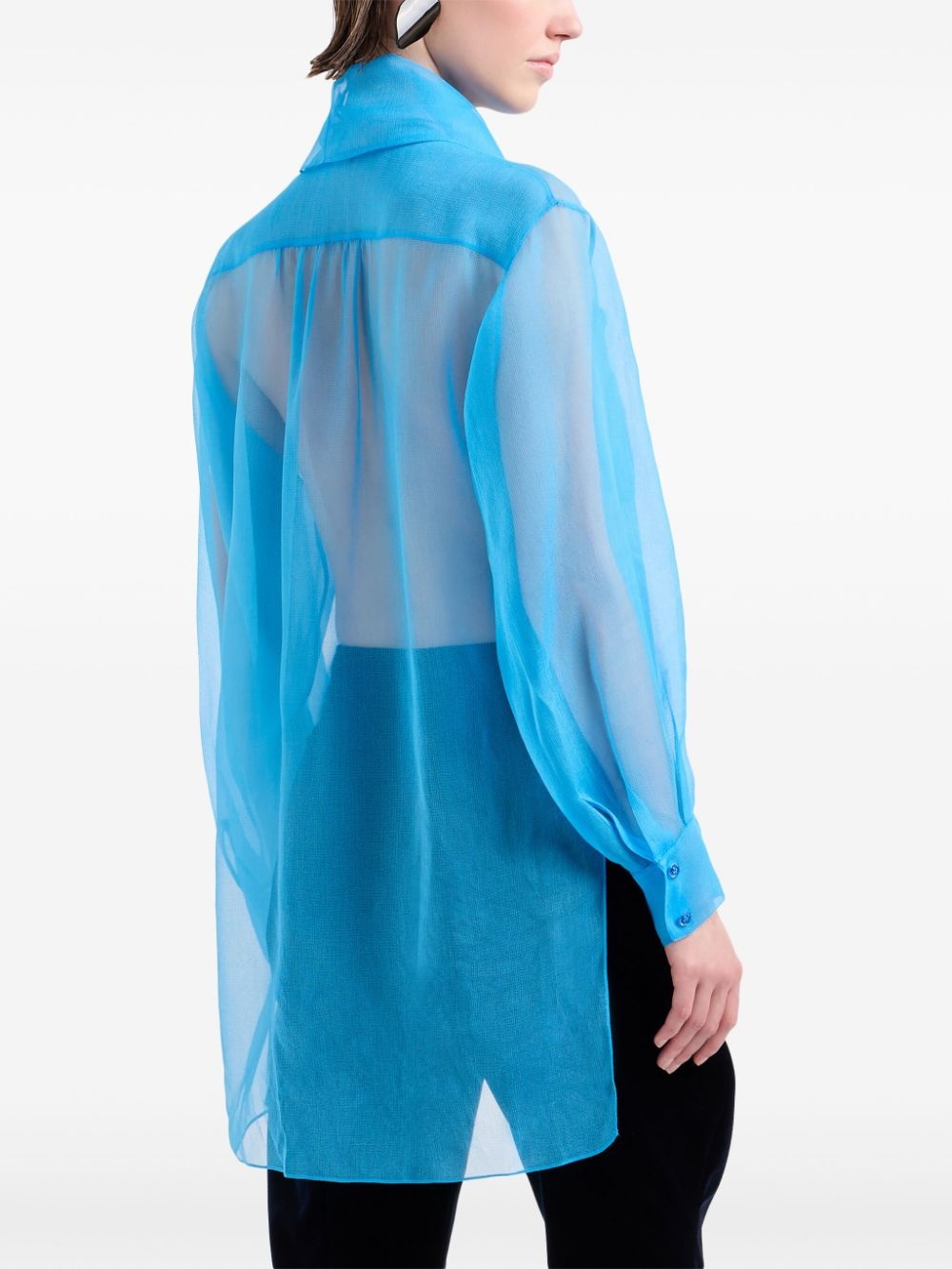 sheer V-neck silk top - 3