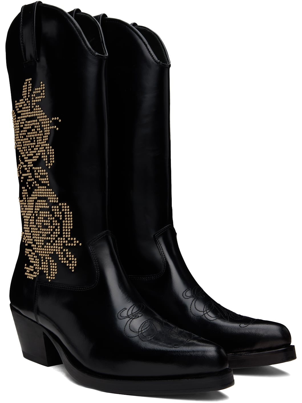 Black Rose Studded High Western Boots - 4