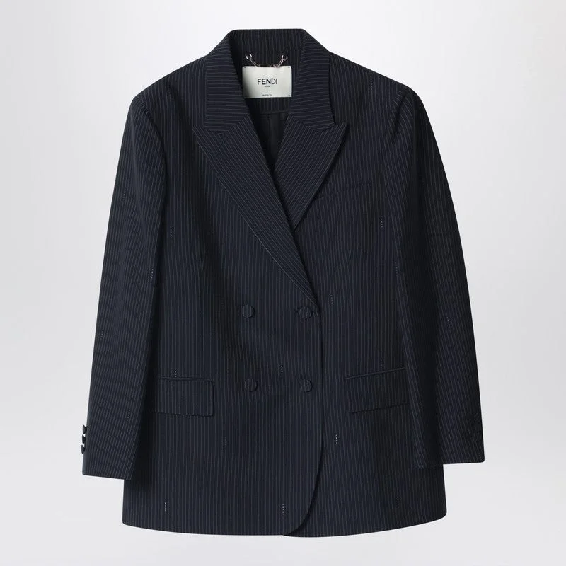 Fendi Navy Blue Pinstriped Wool Blazer Women - 1