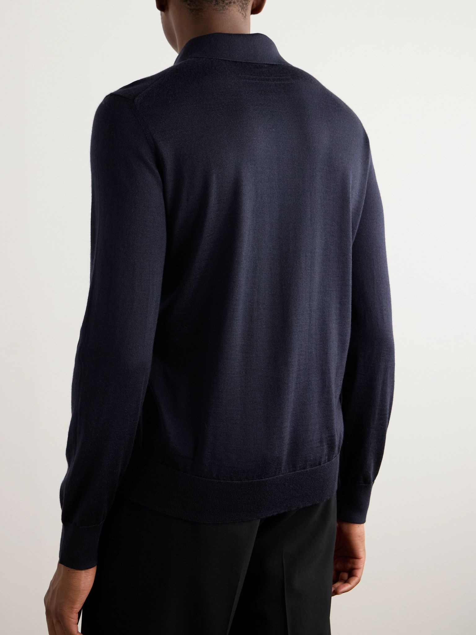 Cashmere and Silk-Blend Piqué Polo Shirt Navy - 3