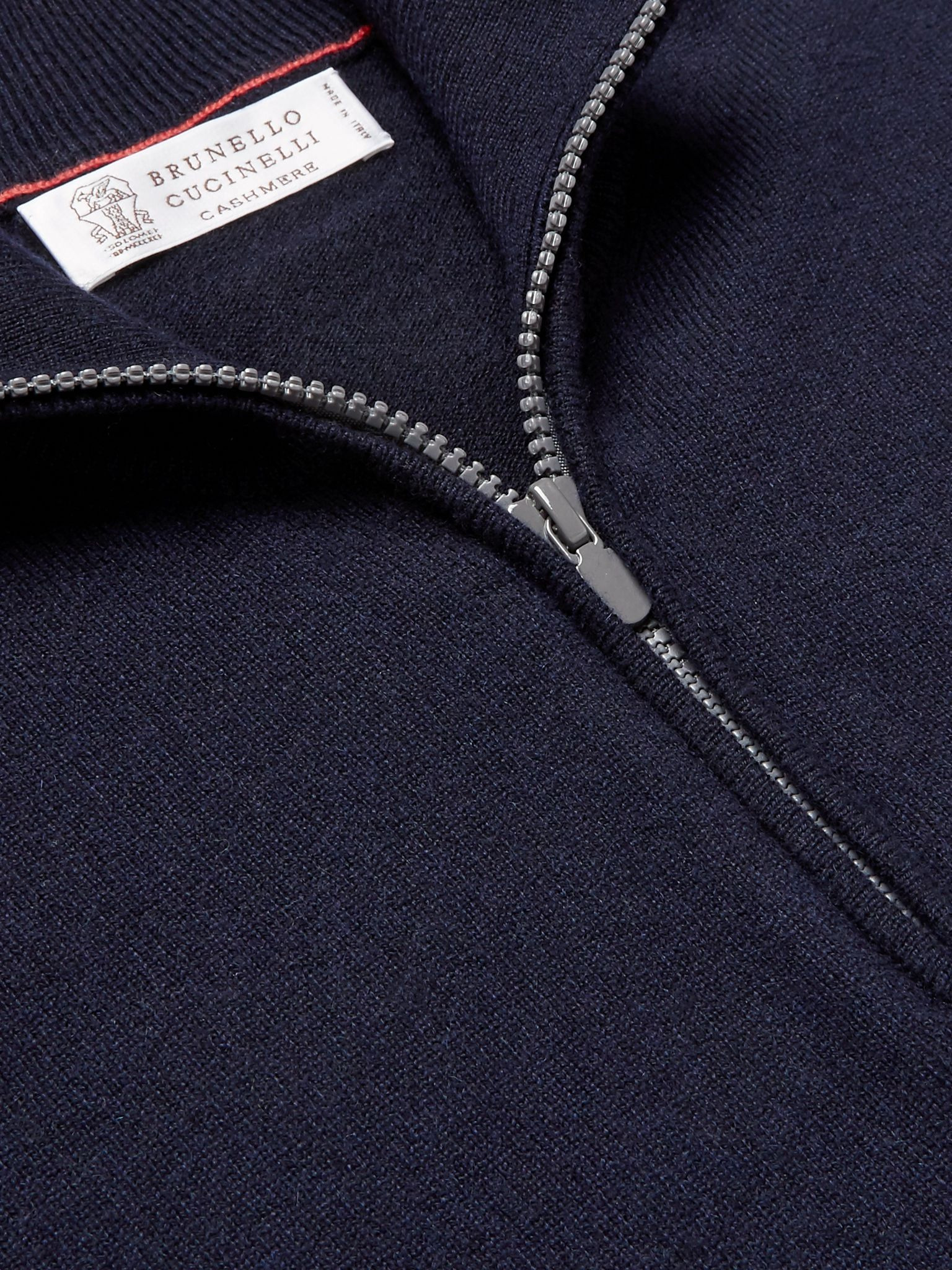 Contrast-Tipped Cashmere Half-Zip Sweater Navy - 5