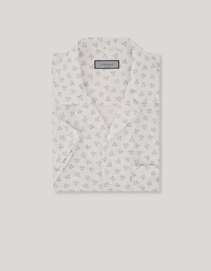 WHITE AND GREEN PRINTED LINEN AND COTTON BOXY-FIT SHIRT 1