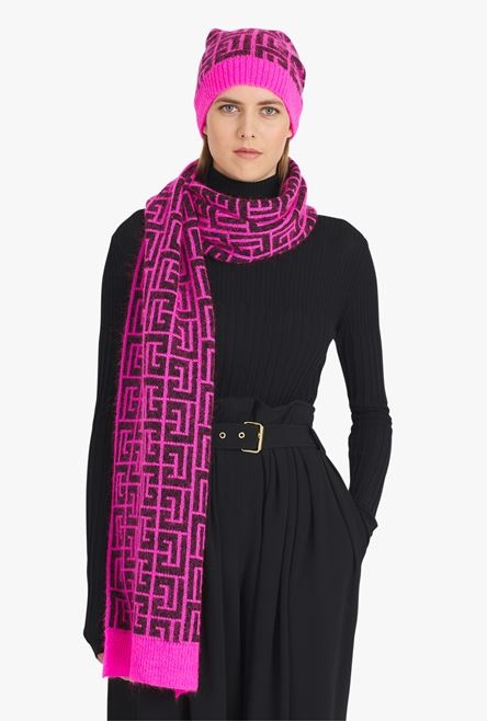 Capsule After ski - Neon pink and black Balmain-monogrammed wool scarf - 2