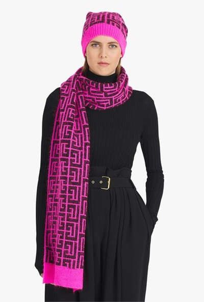 Balmain Capsule After ski - Neon pink and black Balmain-monogrammed wool scarf outlook