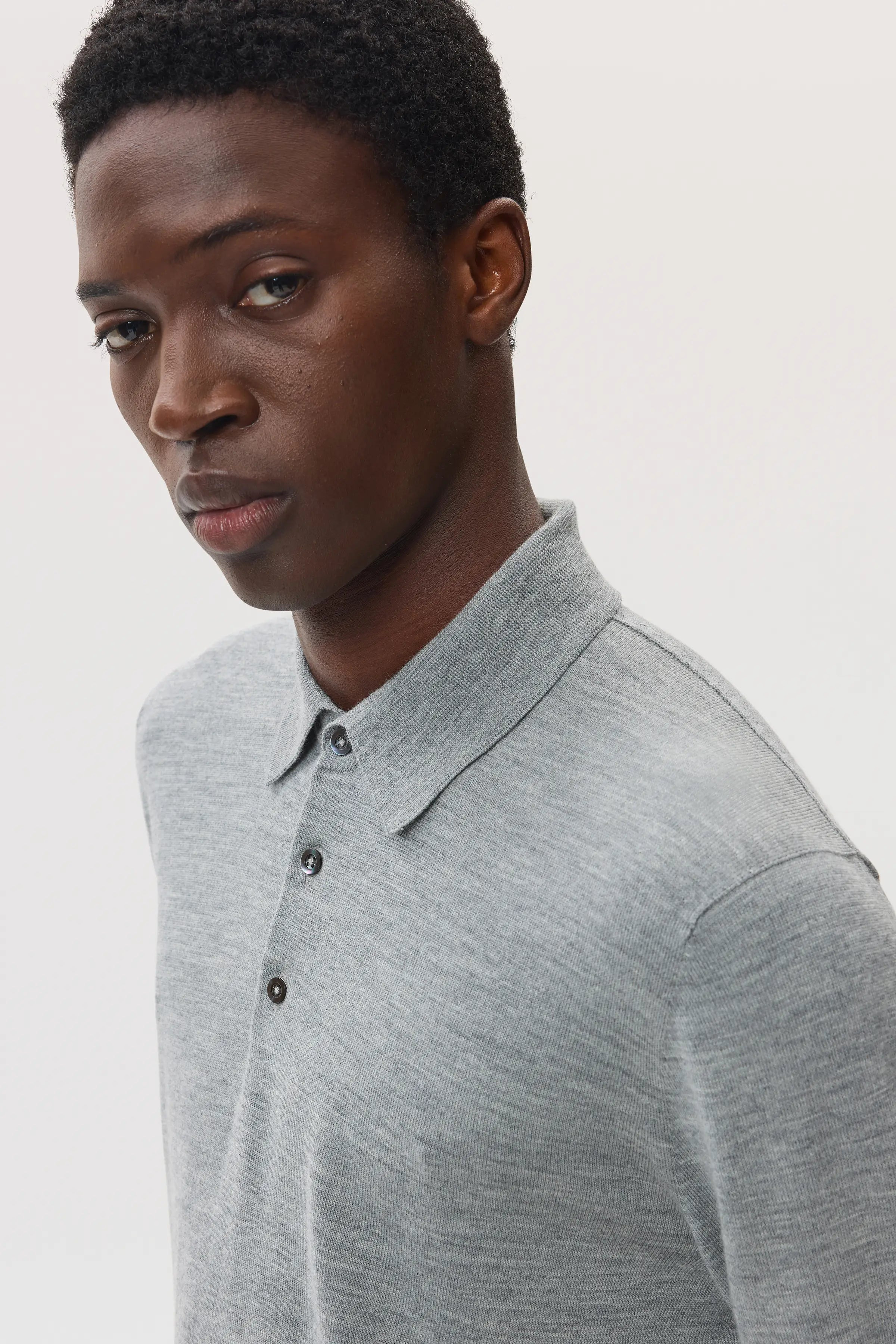 Merino Long Sleeve Grey Polo Shirt - 3