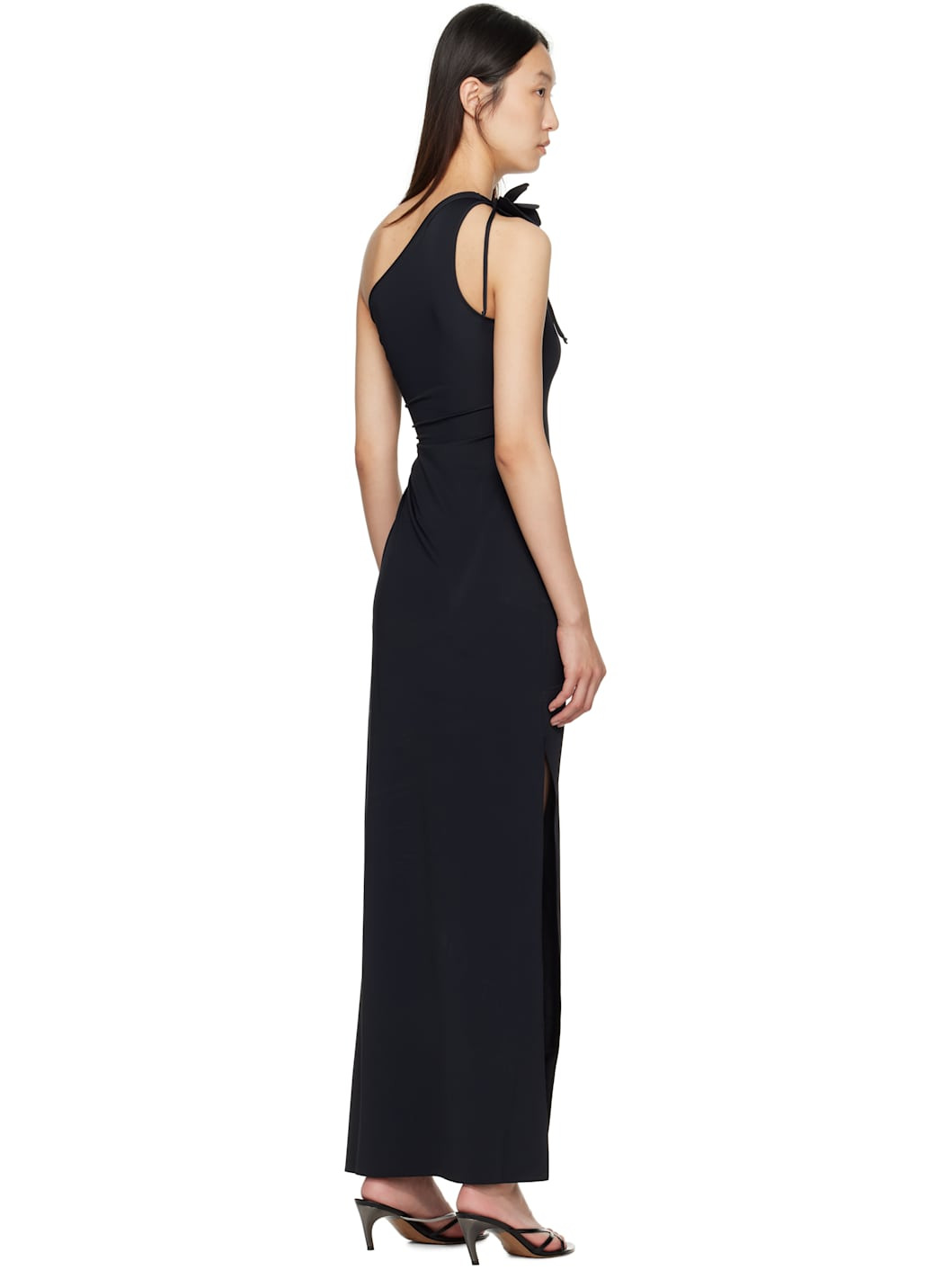Black Asymmetric Flower Maxi Dress - 3