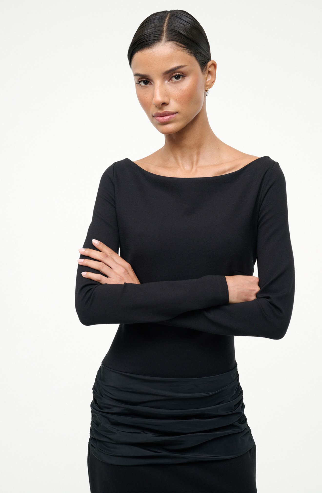 STAUD Holland Mixed Media Long Sleeve Dress in Black at Nordstrom - 5