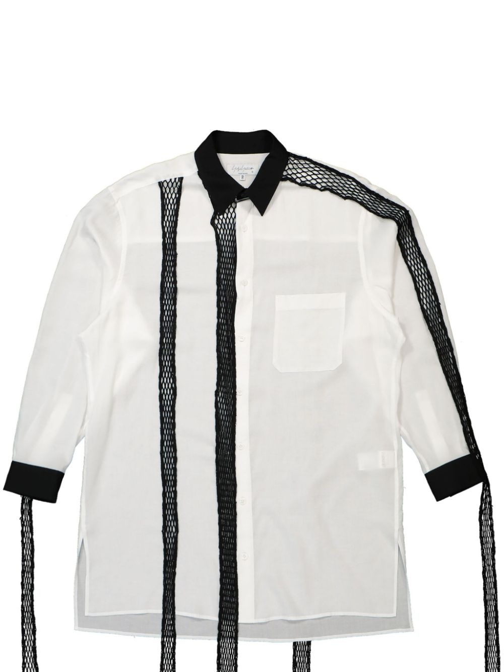 contrasting mesh-detail linen shirt - 1