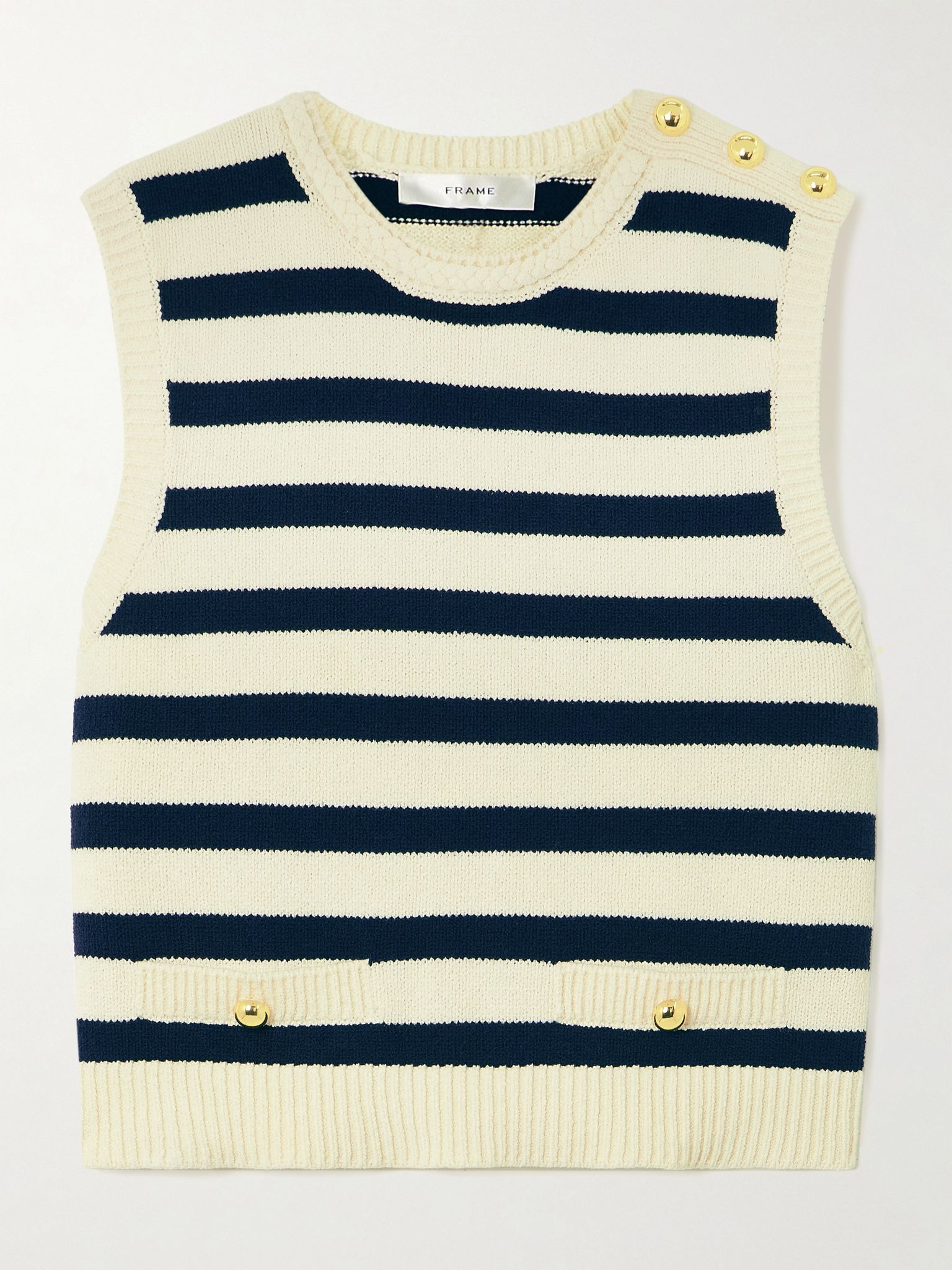 The Harbor button-embellished striped cotton-blend vest Cream - 1