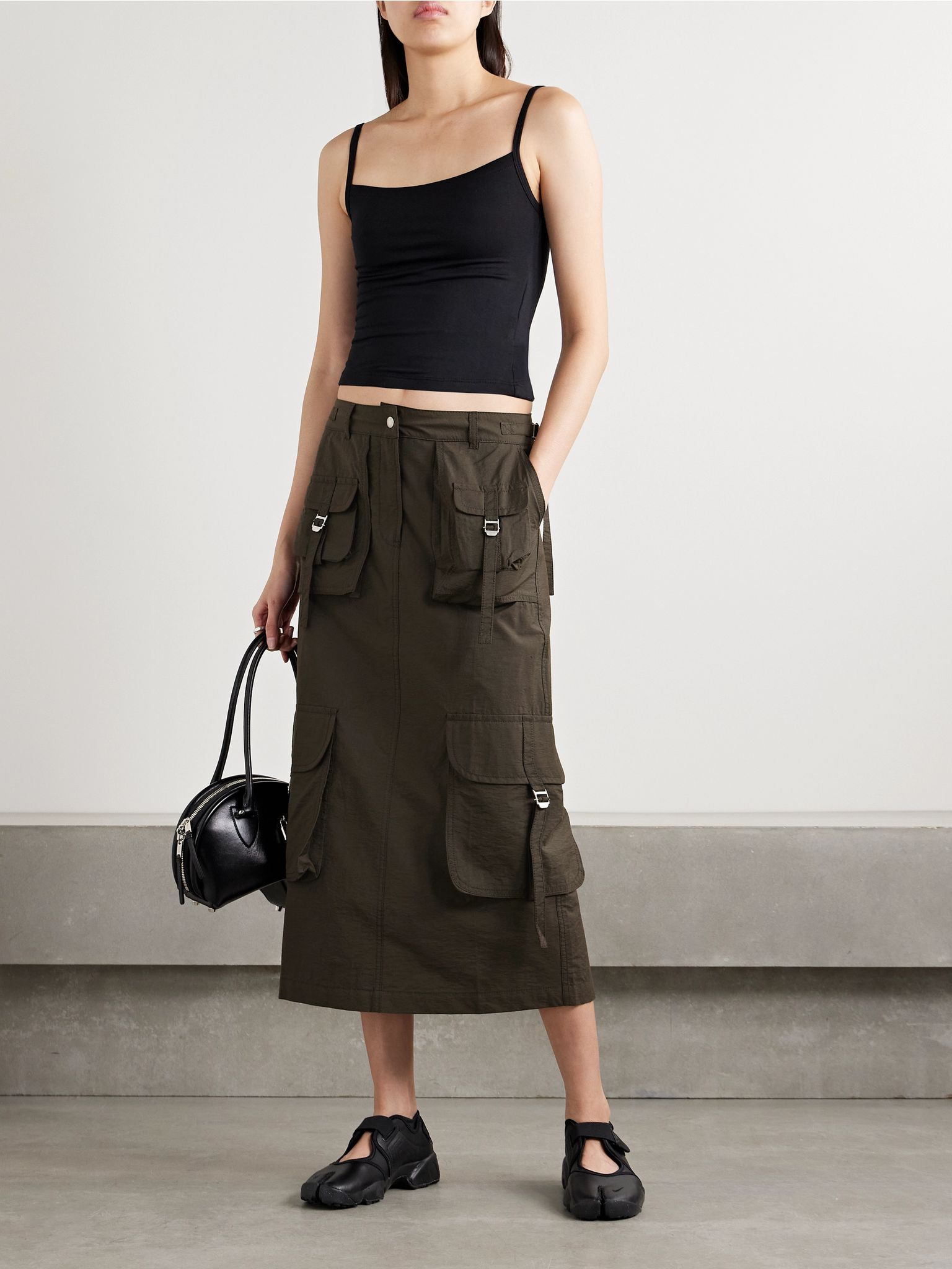 Cotton-blend midi cargo skirt Gray - 2