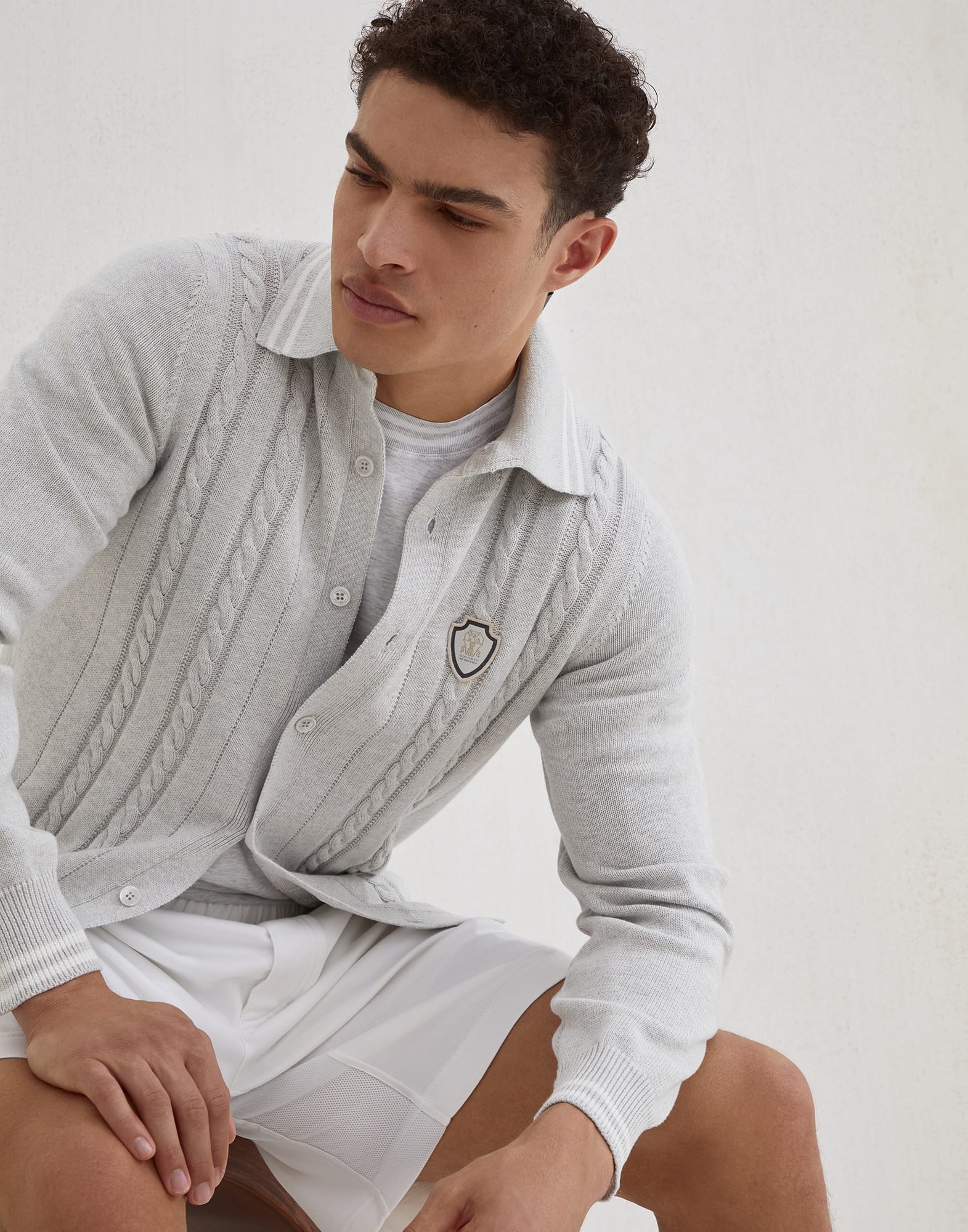 Cotton cable knit shirt with logo - 4