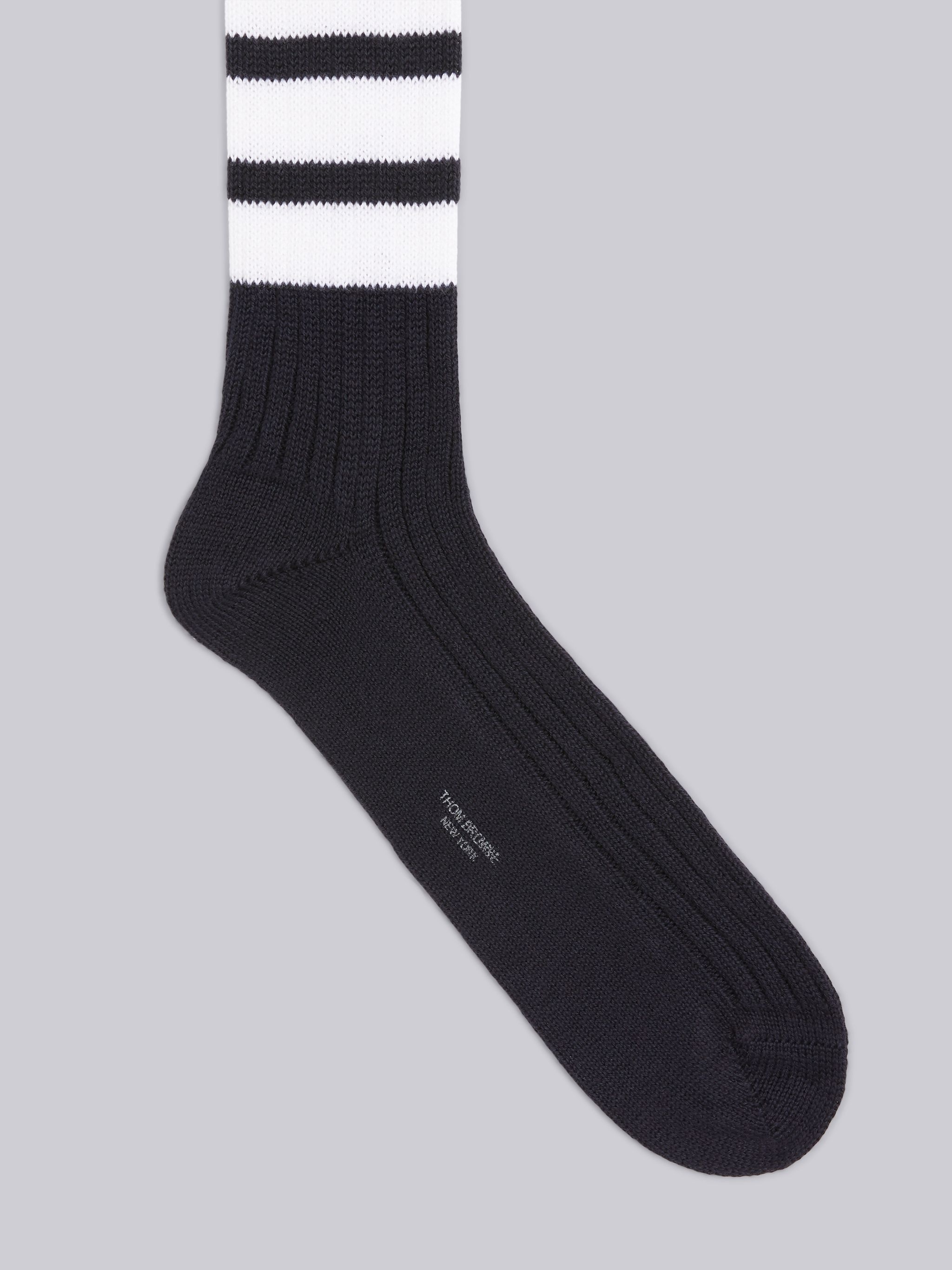 Navy Thick Wale Cotton Chunky Rib Mid-Calf 4-Bar Socks - 2