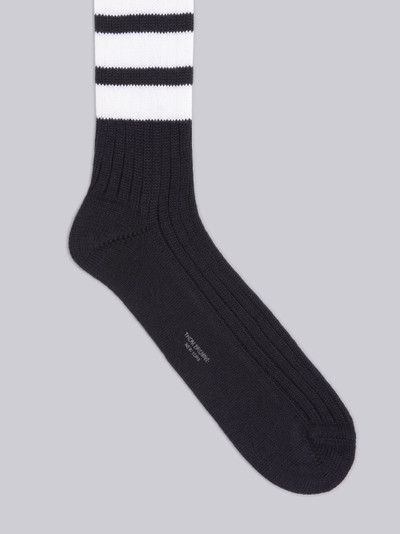 Thom Browne Navy Thick Wale Cotton Chunky Rib Mid-Calf 4-Bar Socks outlook