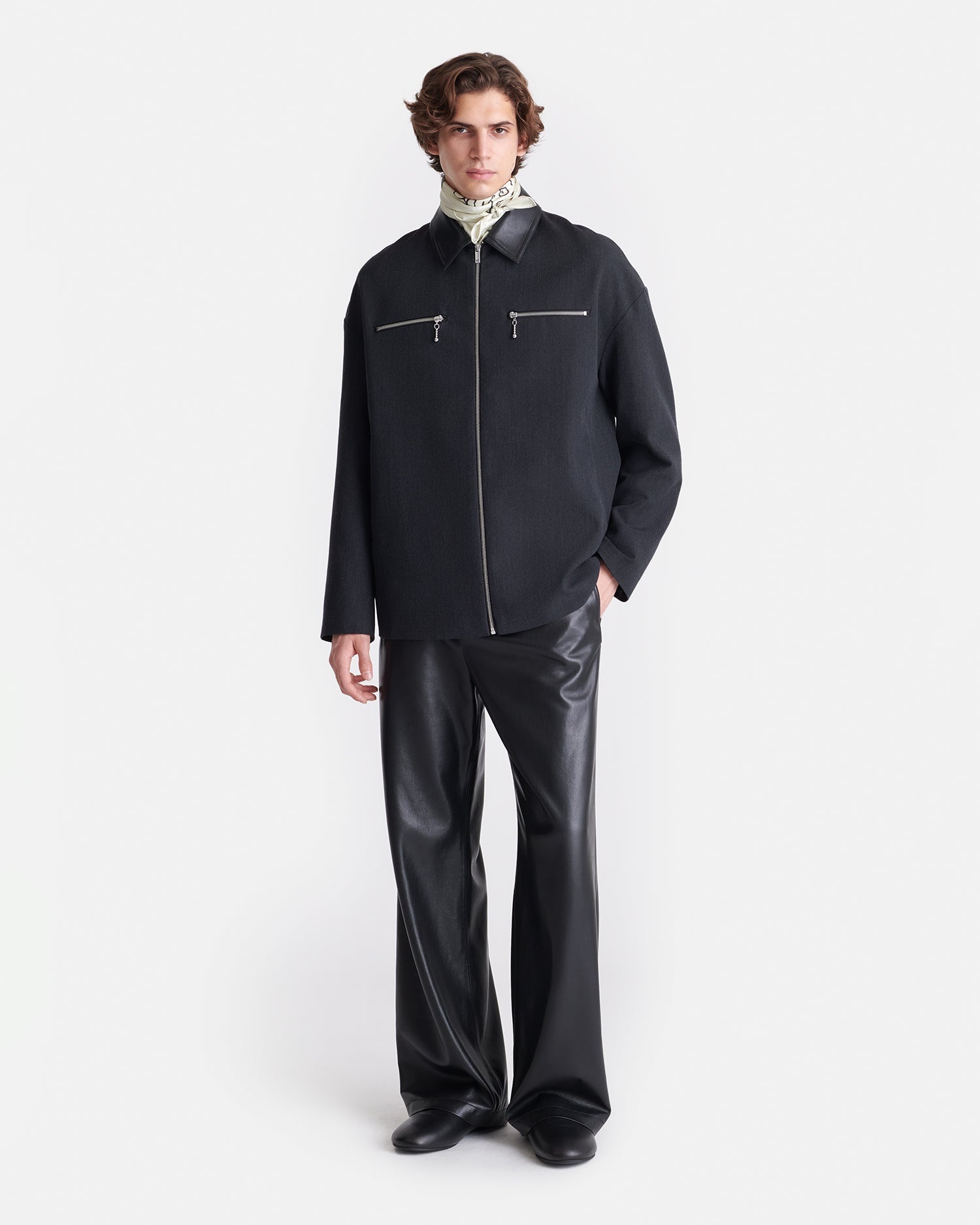 Wool Twill and Regenerated Leather Jacket - 3
