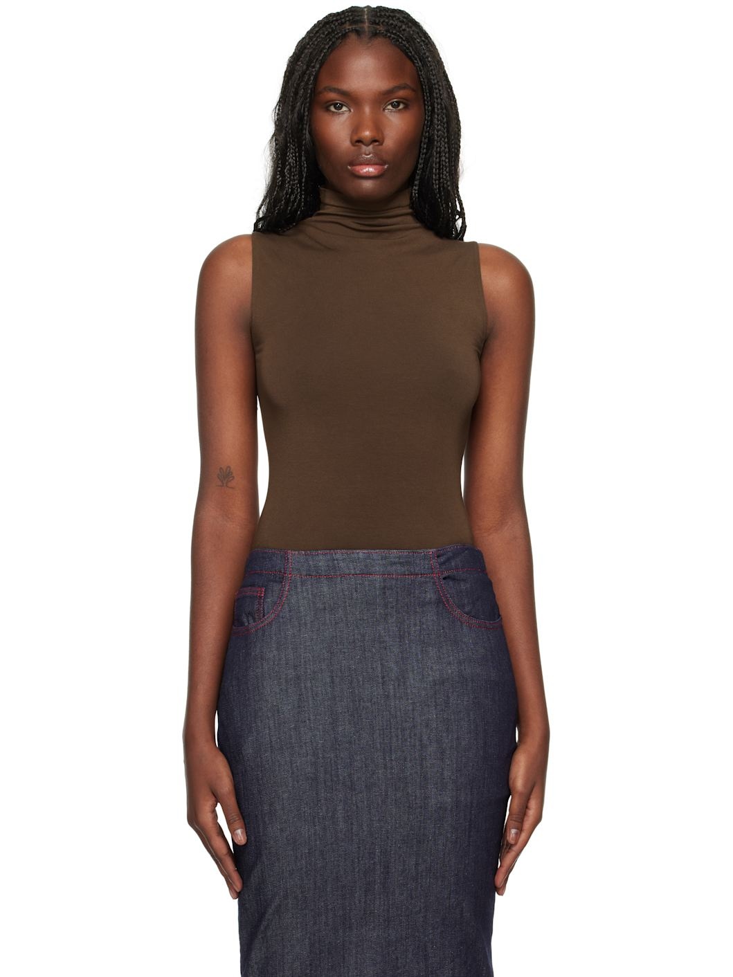 Brown Viscose String Bodysuit - 1