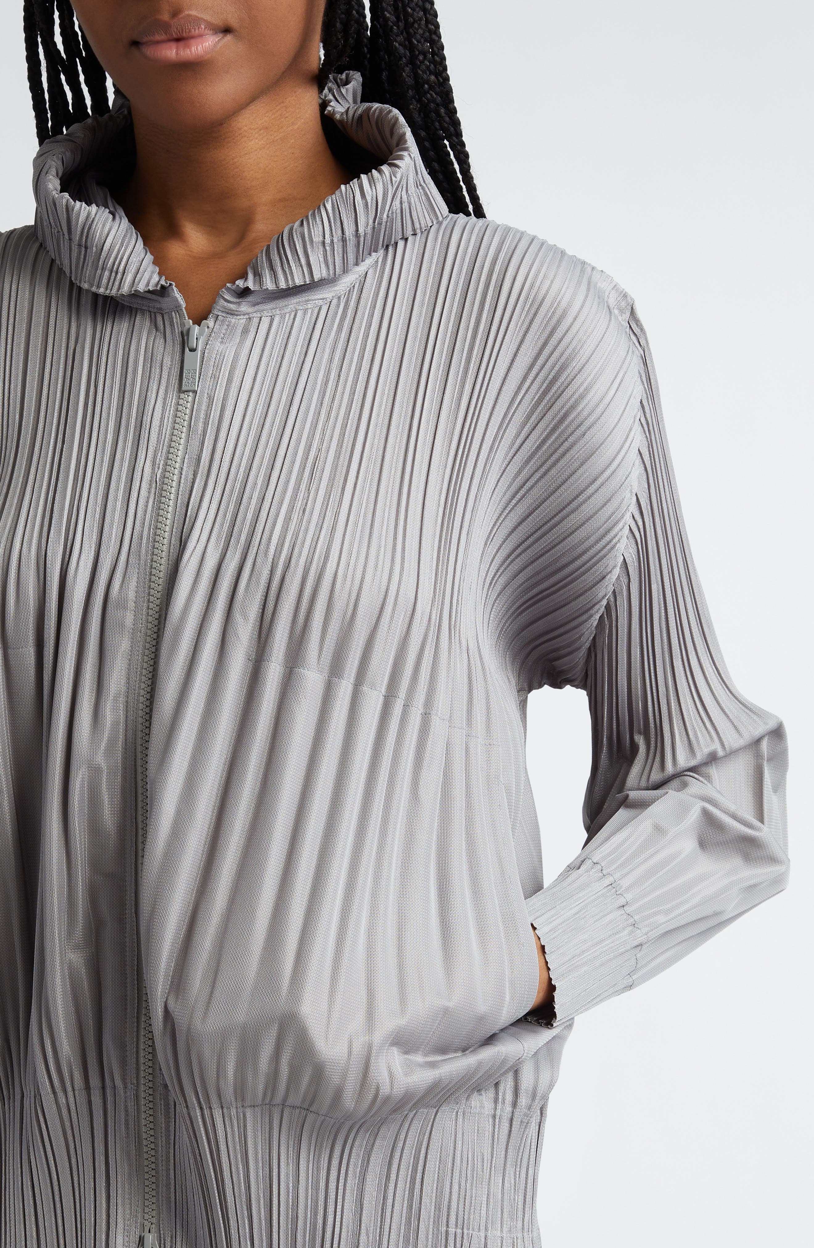 Pleats Please Issey Miyake Pleated Zip Front Hoodie in Cool Gray at Nordstrom - 4