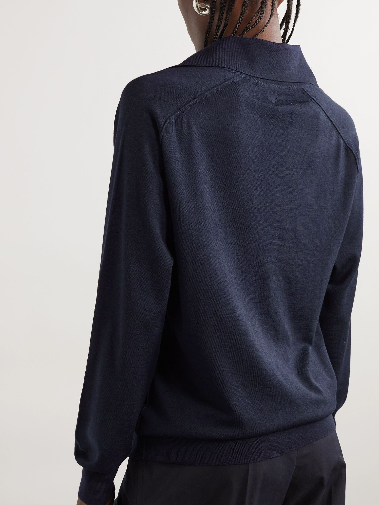 Wool polo shirt Navy - 4