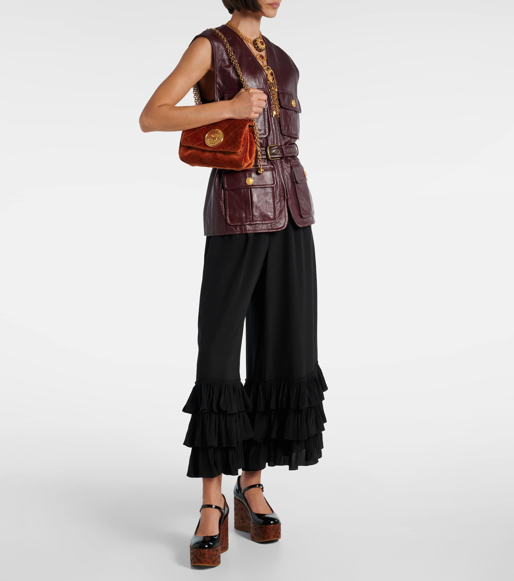 Layered crêpe de chine wide-leg pants - 2