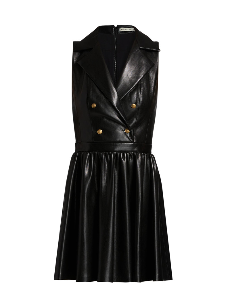 Women's Emmy Faux-Leather Surplice Minidress - Black 1