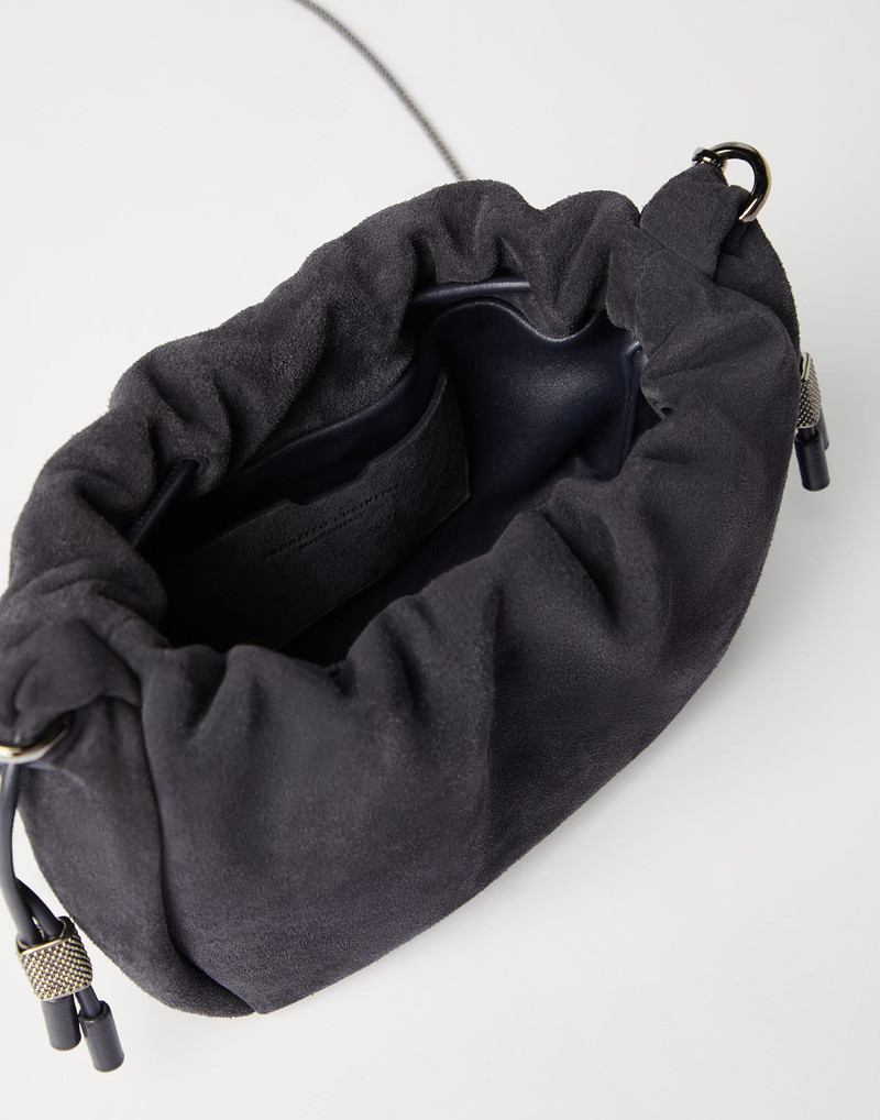 Mellow mini bucket bag in suede with precious chain 5
