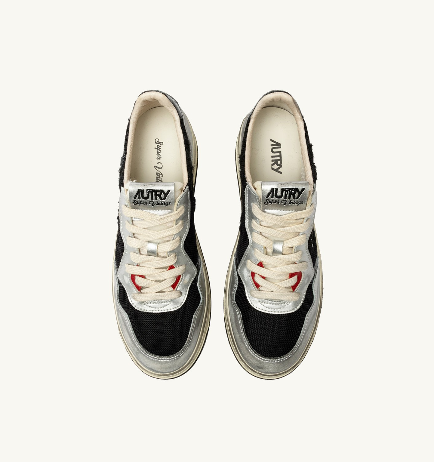 MEDALIST LOW SNEAKERS SUPER VINTAGE IN WHITE MESH SILVER SUEDE AND BLACK LEATHER - 5