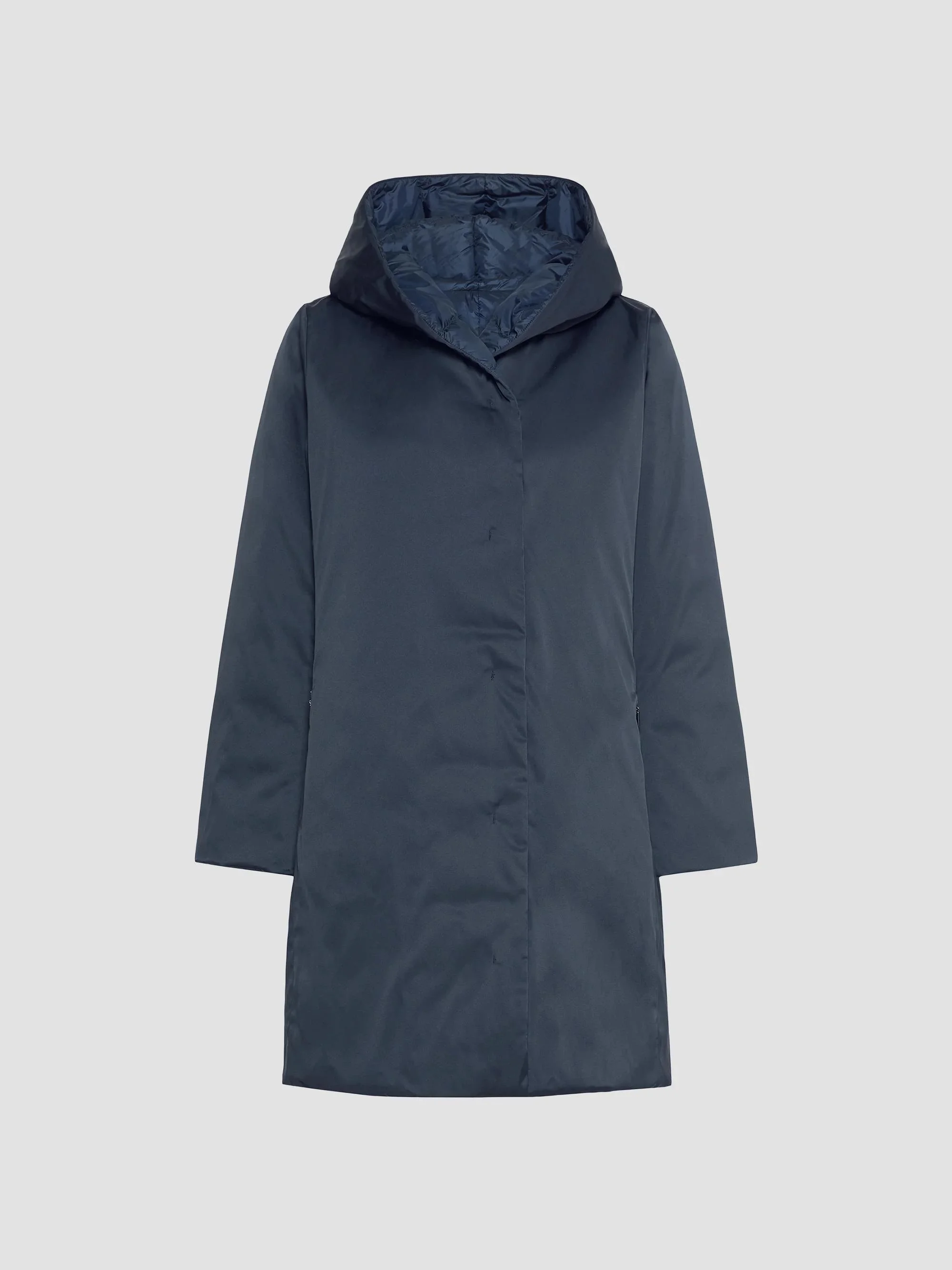 Women's Reversible Down Coat in Water Repellent Taffeta - Navy - 1