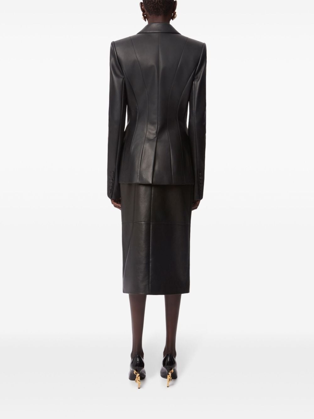 Single Button Leather Blazer - 4
