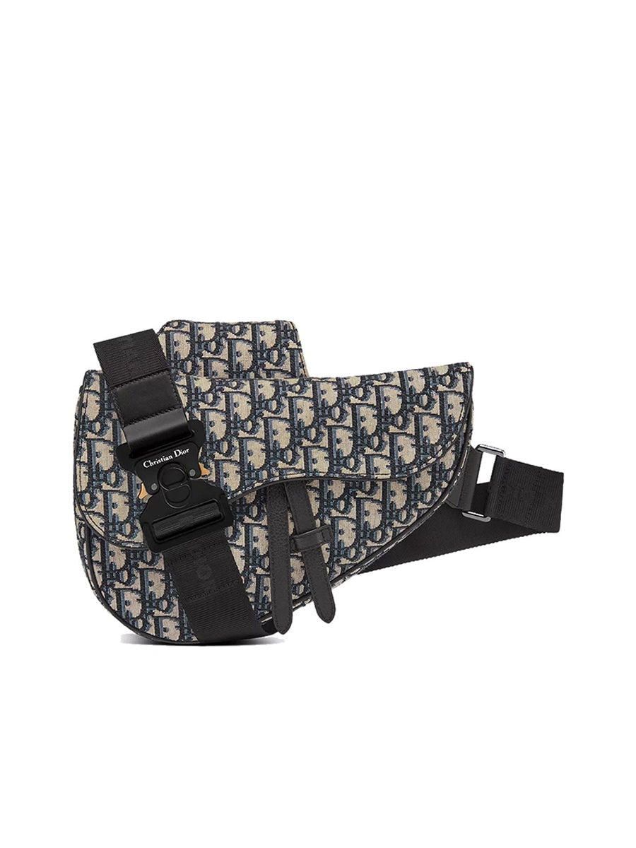 Saddle Bag in Beige and Black Dior Oblique Jacquard - 1